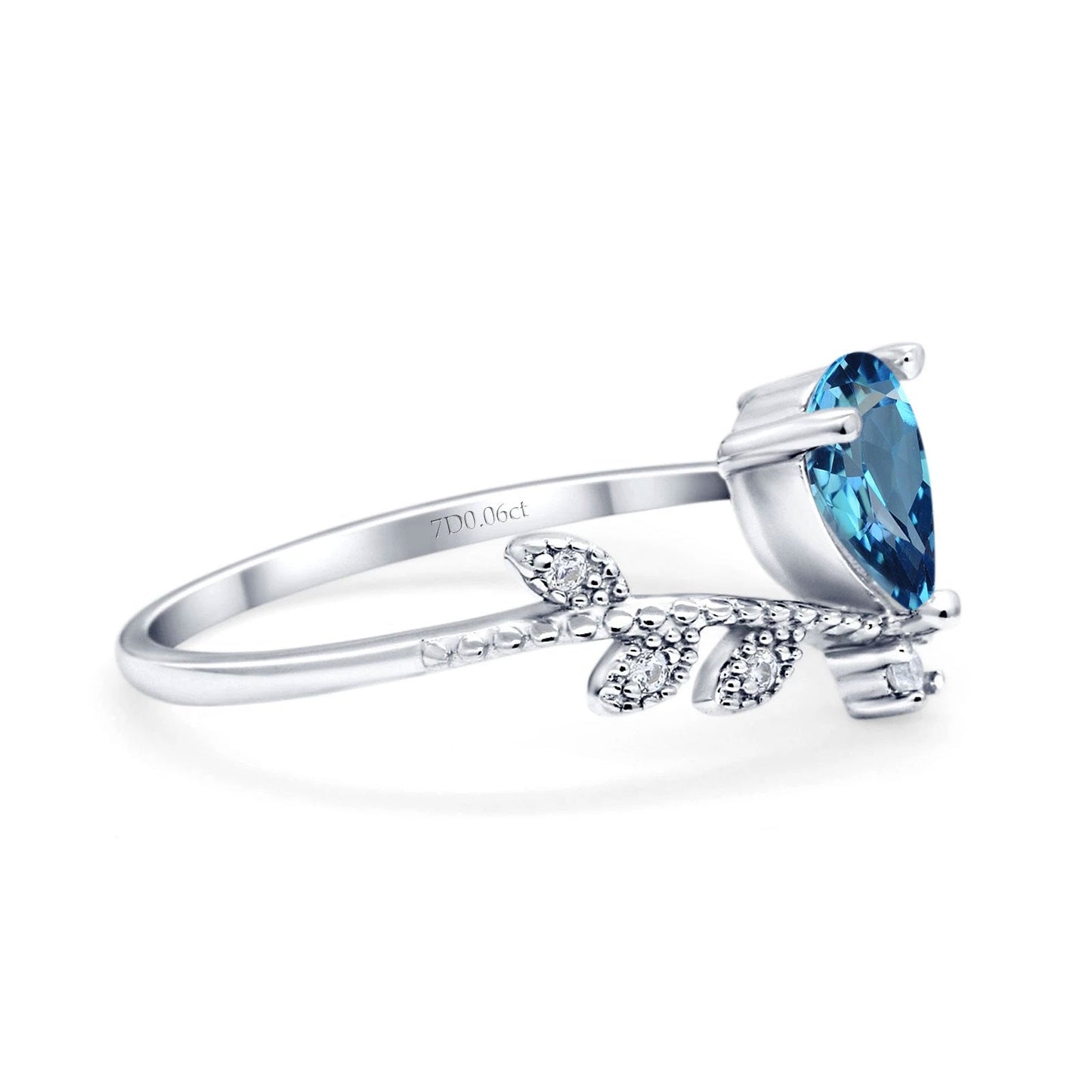 14K White Gold Pear Natural Swiss Blue Topaz 0.77ct G SI Diamond Engagement Ring Size 6.5