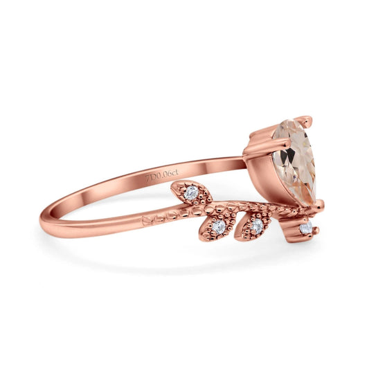 14K Rose Gold Pear Natural Morganite 0.77ct G SI Diamond Engagement Ring Size 6.5