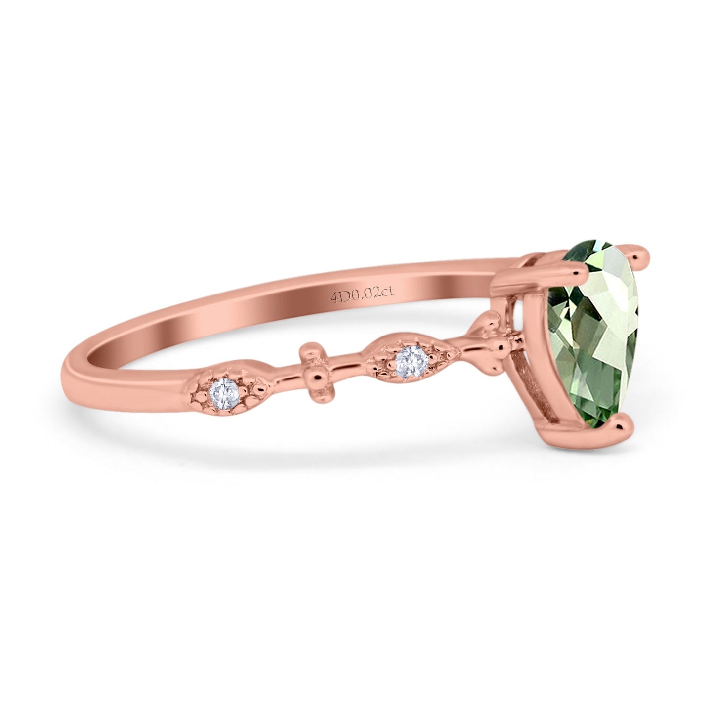 14K Rose Gold 0.73ct Teardrop Pear 7mmx5mm G SI Natural Green Amethyst Diamond Engagement Wedding Ring Size 6.5