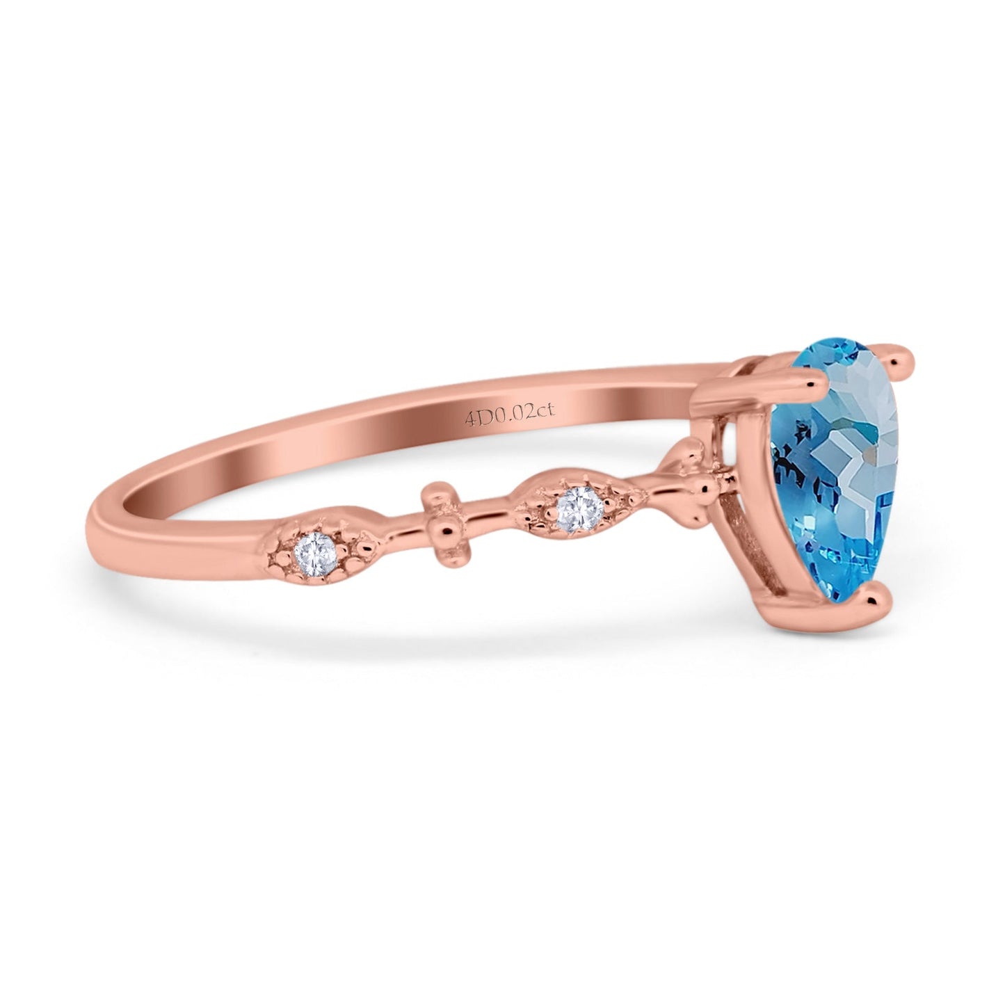 14K Rose Gold 0.73ct Teardrop Pear 7mmx5mm G SI Natural Blue Topaz Diamond Engagement Wedding Ring Size 6.5