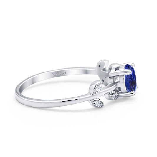 14K White Gold 0.87ct Round Nano Blue Sapphire G SI Diamond Engagement Ring Size 6.5