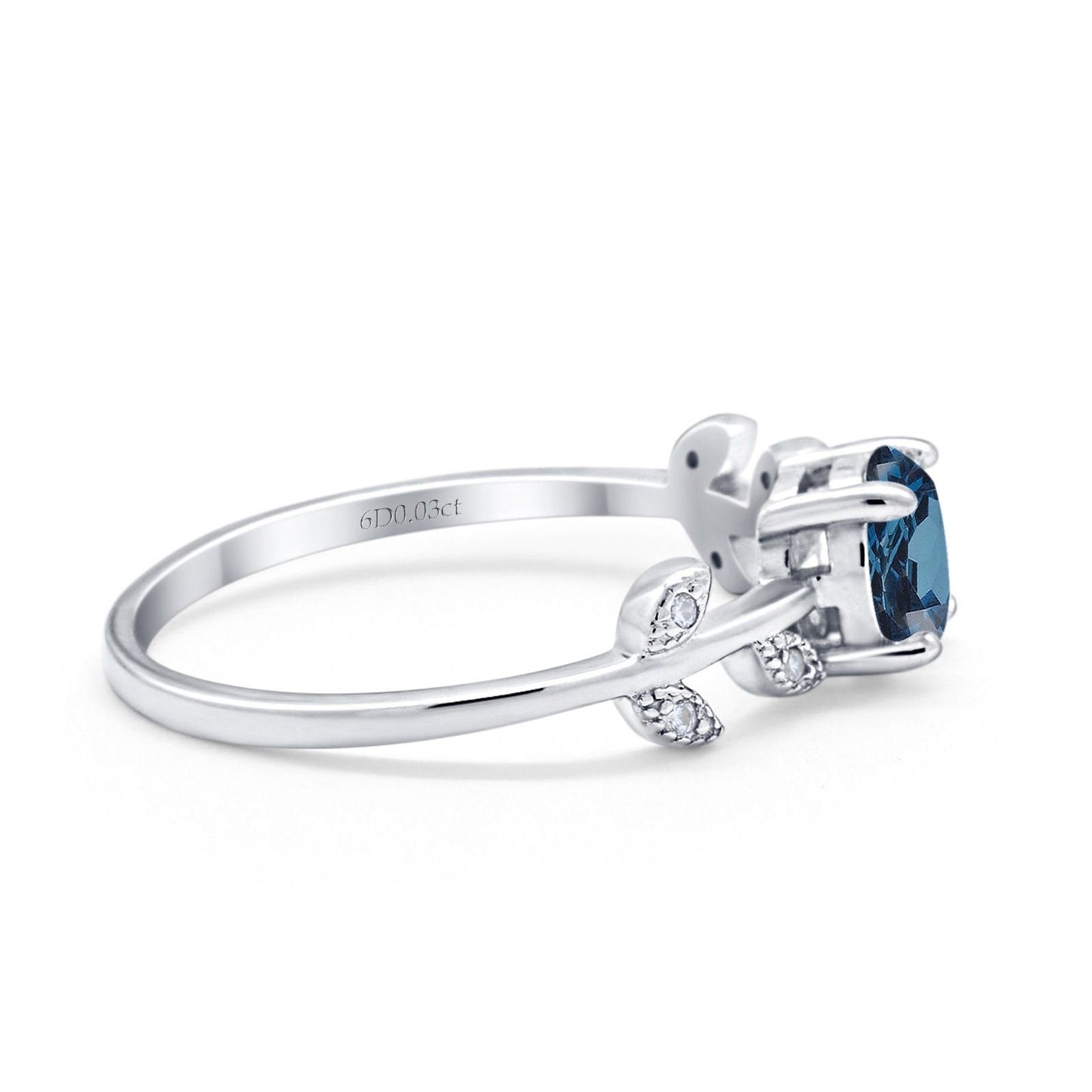 14K White Gold 0.87ct Round London Blue Topaz G SI Diamond Engagement Ring Size 6.5