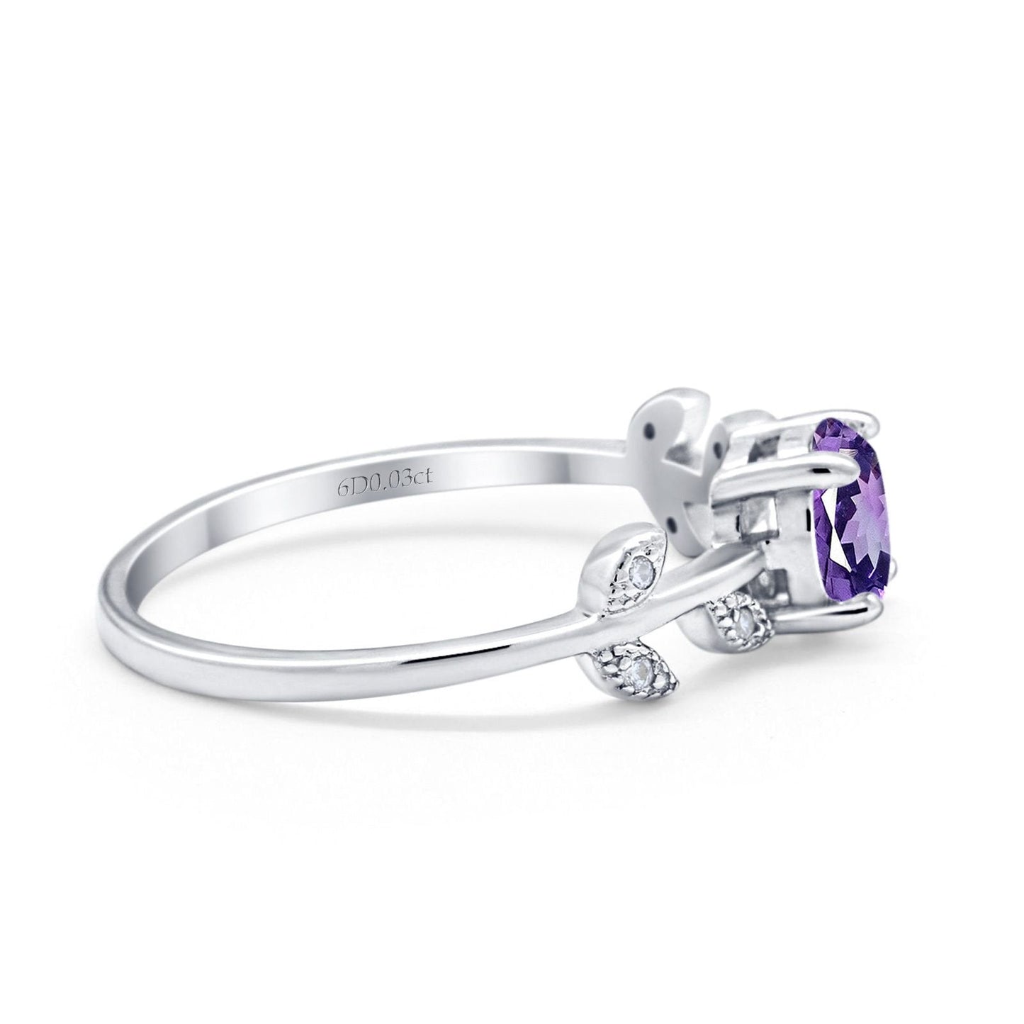 14K White Gold 0.87ct Round Natural Amethyst G SI Diamond Engagement Ring Size 6.5