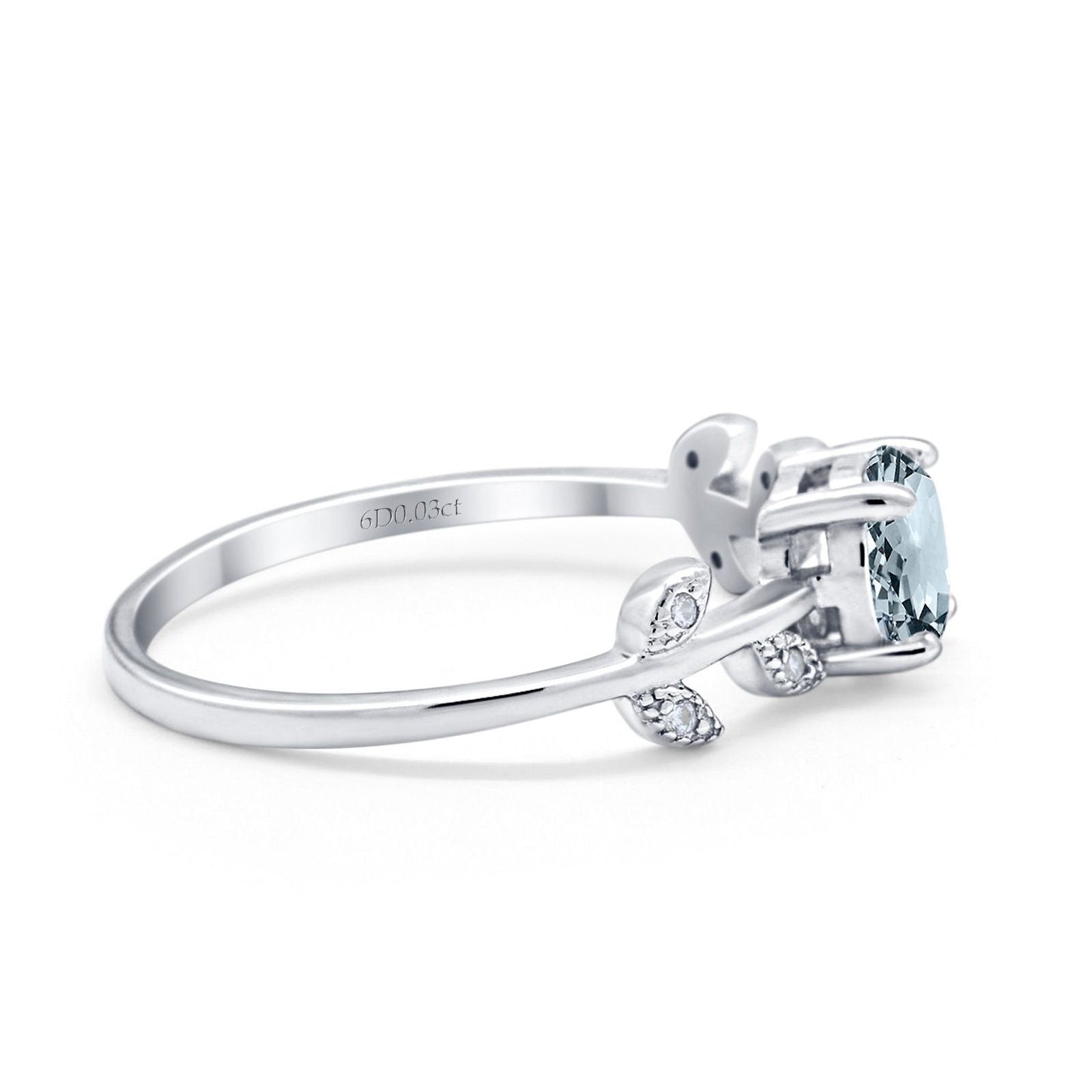 14K White Gold 0.87ct Round Natural Aquamarine G SI Diamond Engagement Ring Size 6.5