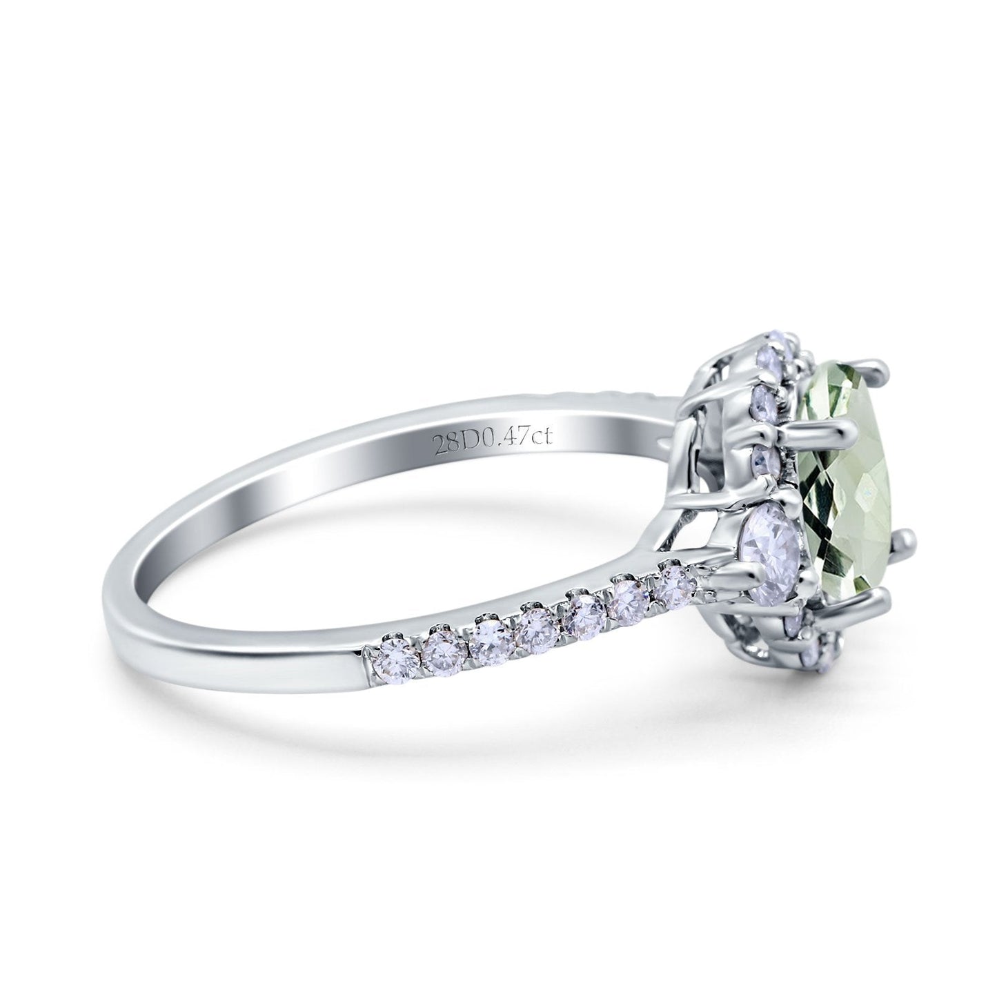 Bague de fiançailles en or blanc 14 carats avec améthyste verte naturelle ovale de 1,68 ct et diamant G SI, taille 6,5