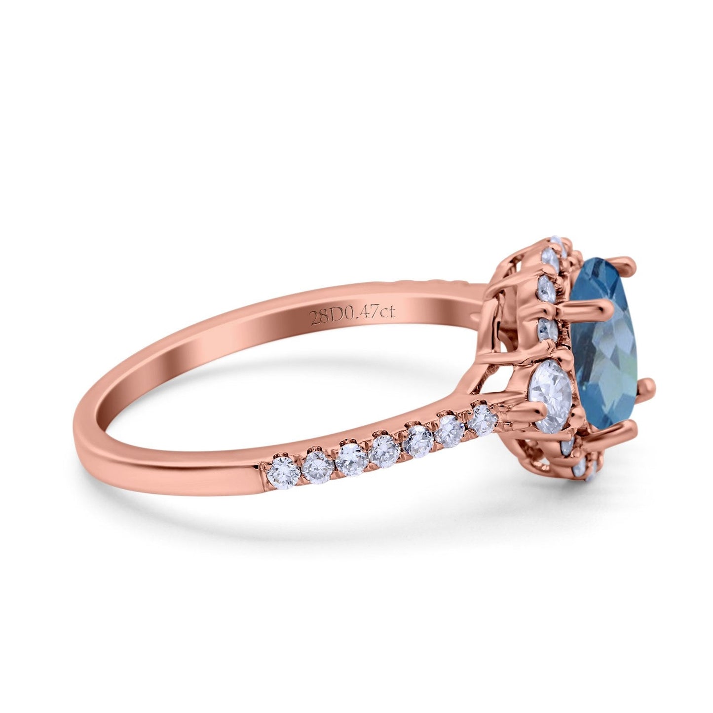 Bague de fiançailles en or rose 14 carats avec topaze bleue de Londres ovale de 1,68 ct et diamant G SI, taille 6,5