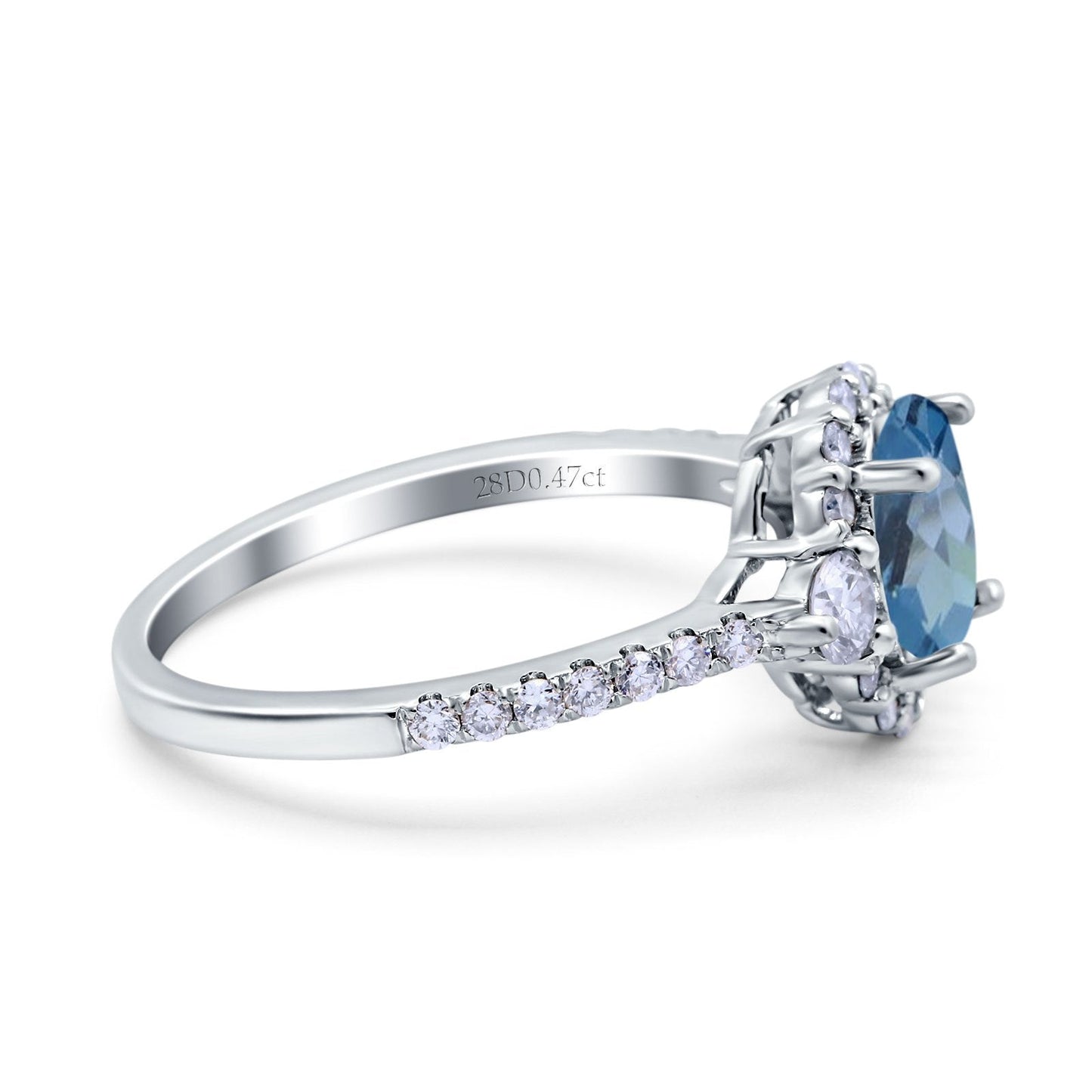 14K White Gold 1.68ct Oval London Blue Topaz G SI Diamond Engagement Ring Size 6.5