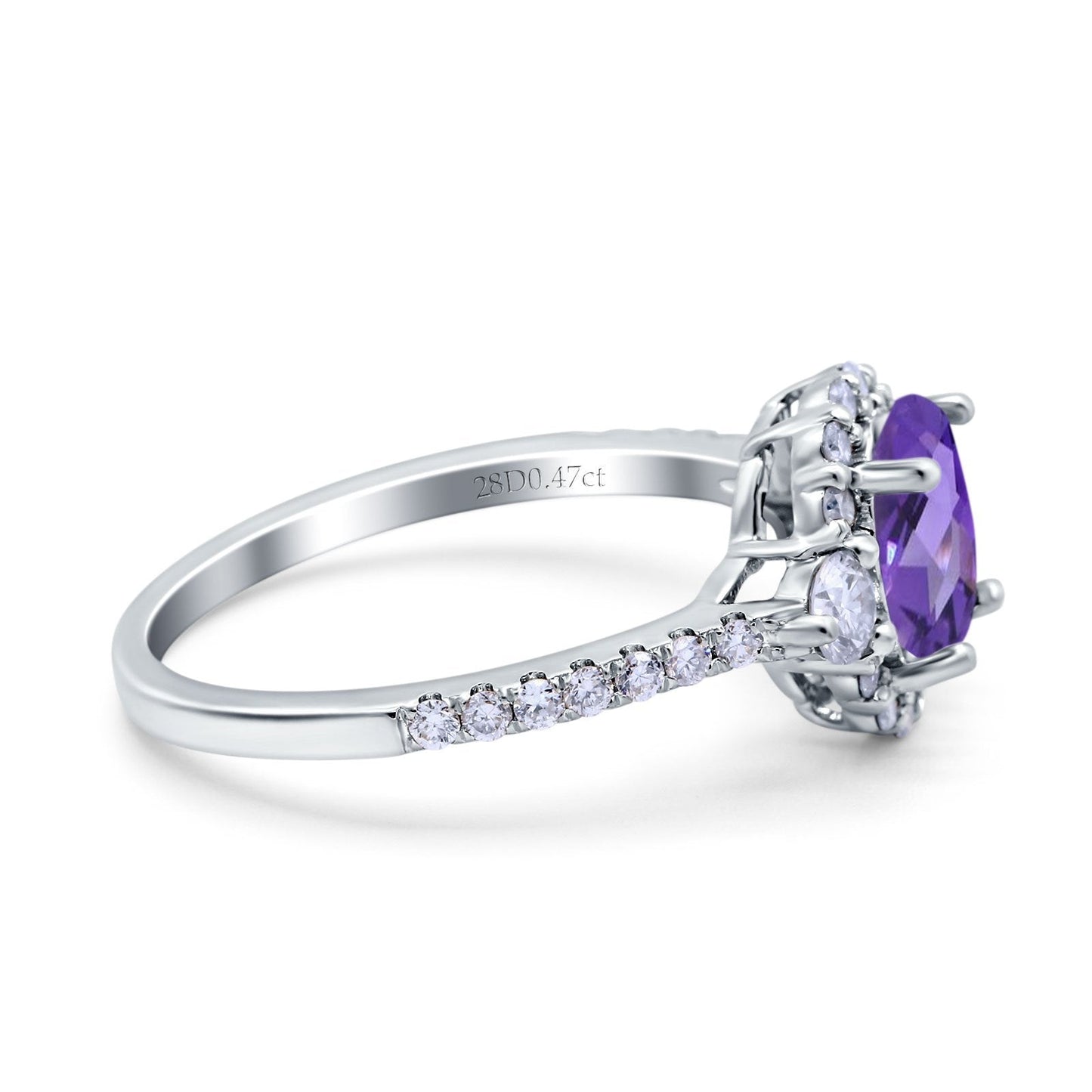 14K White Gold 1.68ct Oval Natural Amethyst G SI Diamond Engagement Ring Size 6.5