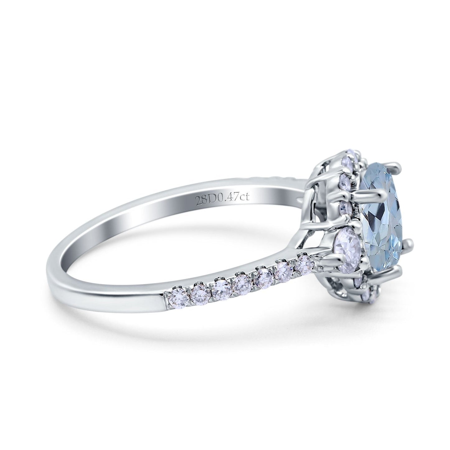 14K White Gold 1.68ct Oval Natural Aquamarine G SI Diamond Engagement Ring Size 6.5