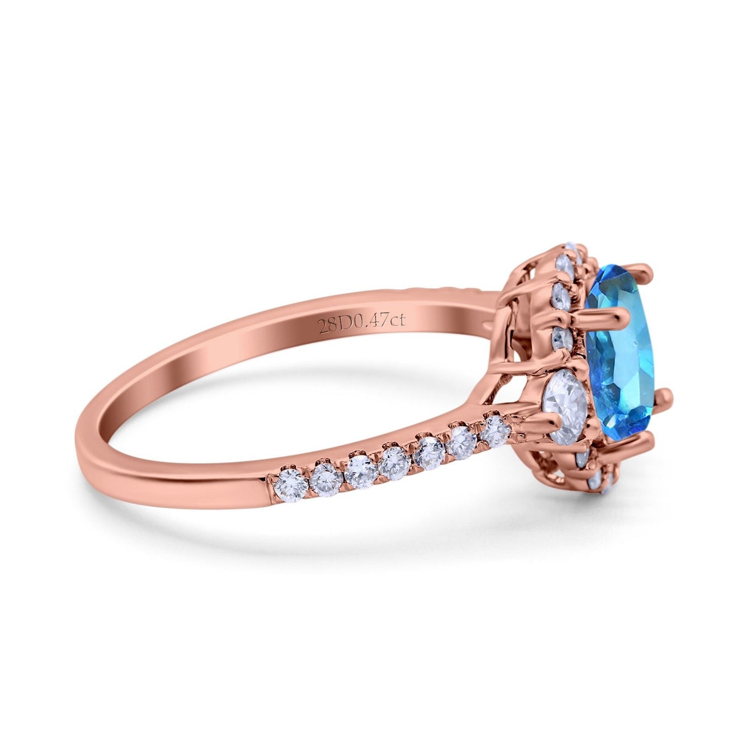 14K Rose Gold 1.68ct Oval Natural Swiss Blue Topaz G SI Diamond Engagement Ring Size 6.5