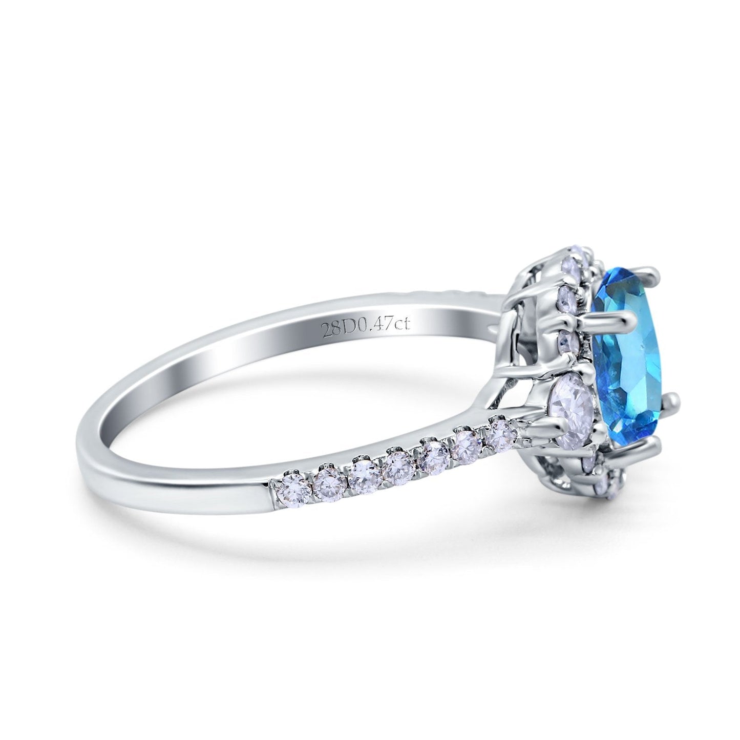 Bague de fiançailles en or blanc 14 carats avec topaze bleue suisse ovale naturelle de 1,68 ct et diamant G SI, taille 6,5