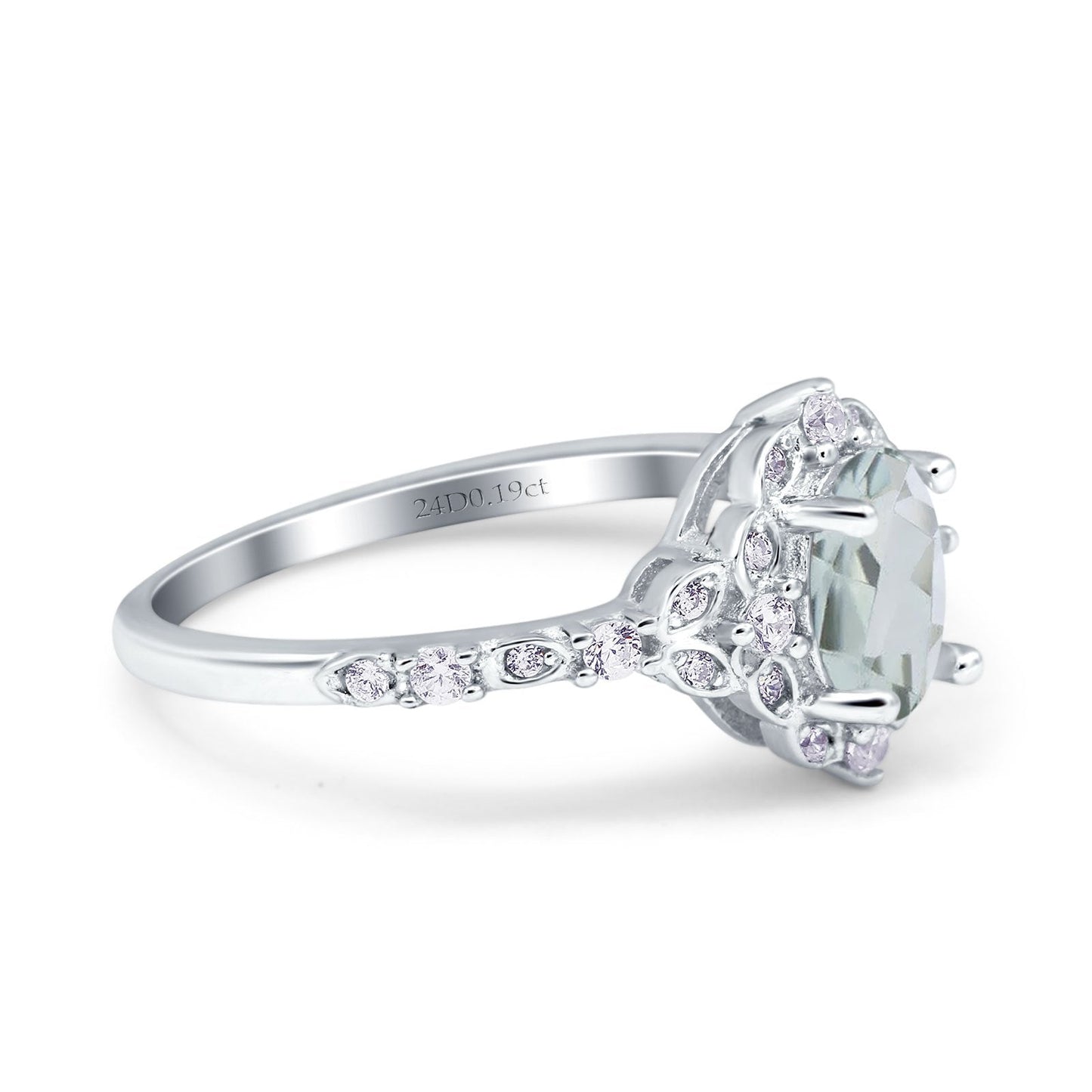 14K White Gold Oval Natural Green Amethyst 0.95ct G SI Diamond Engagement Ring Size 6.5