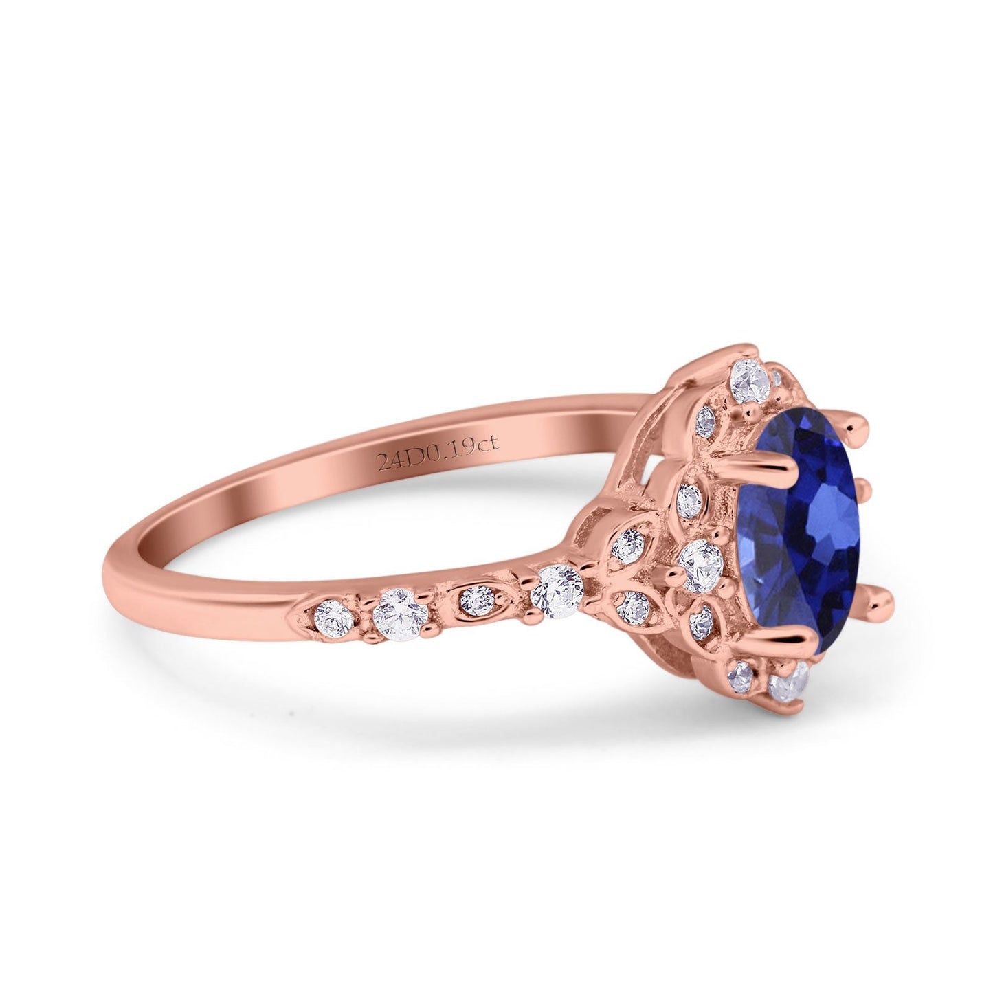 14K Rose Gold Oval Nano Blue Sapphire 0.95ct G SI Diamond Engagement Ring Size 6.5