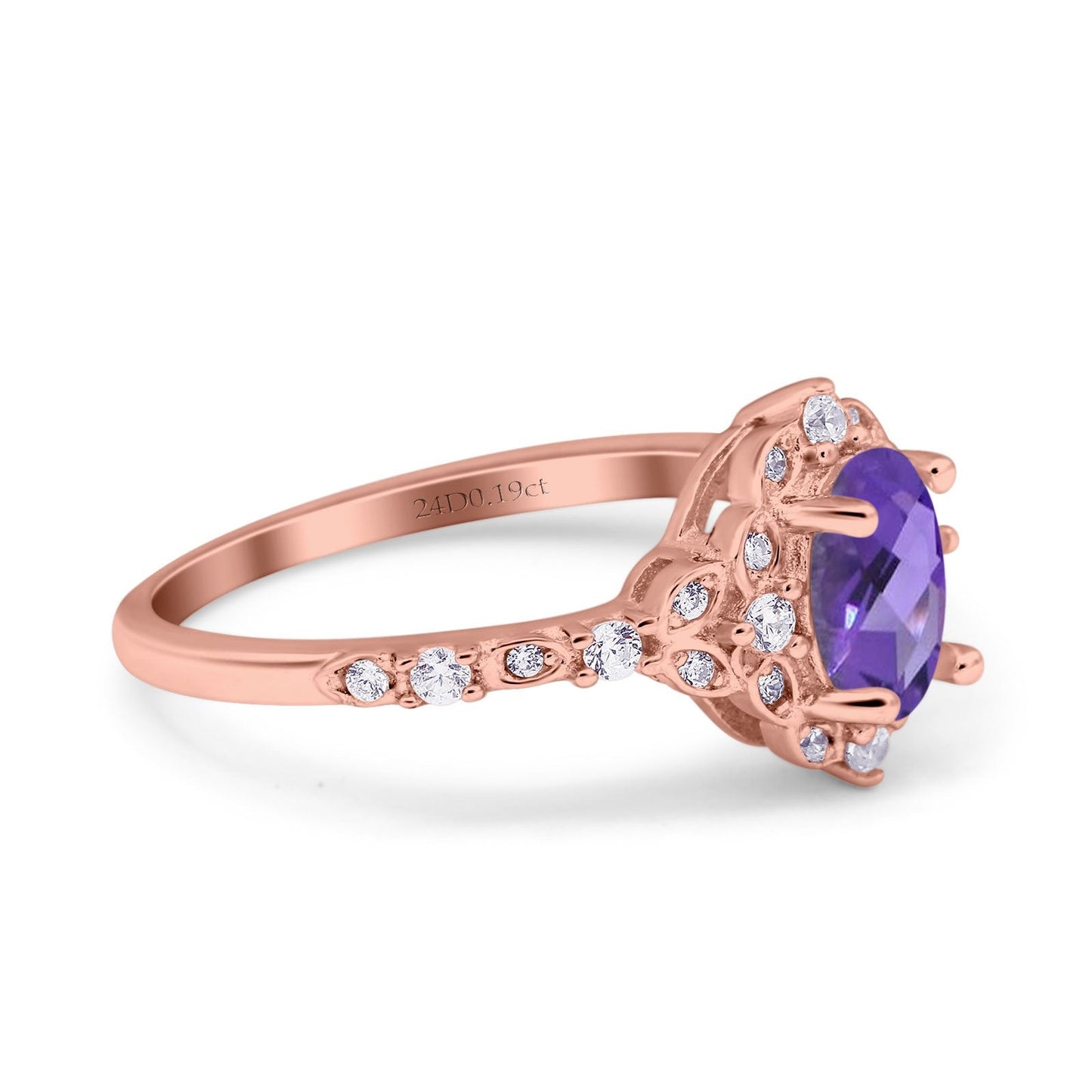 14K Rose Gold Oval Natural Amethyst 0.95ct G SI Diamond Engagement Ring Size 6.5