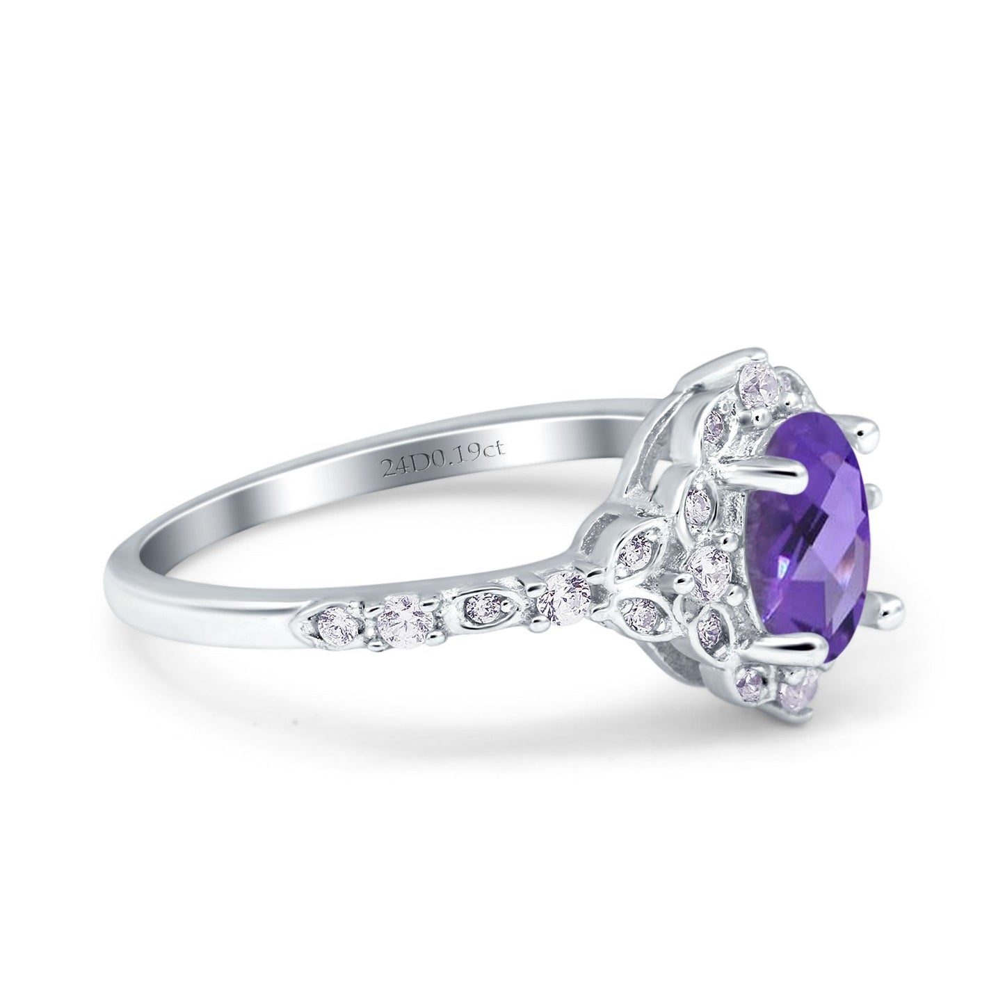 14K White Gold Oval Natural Amethyst 0.95ct G SI Diamond Engagement Ring Size 6.5