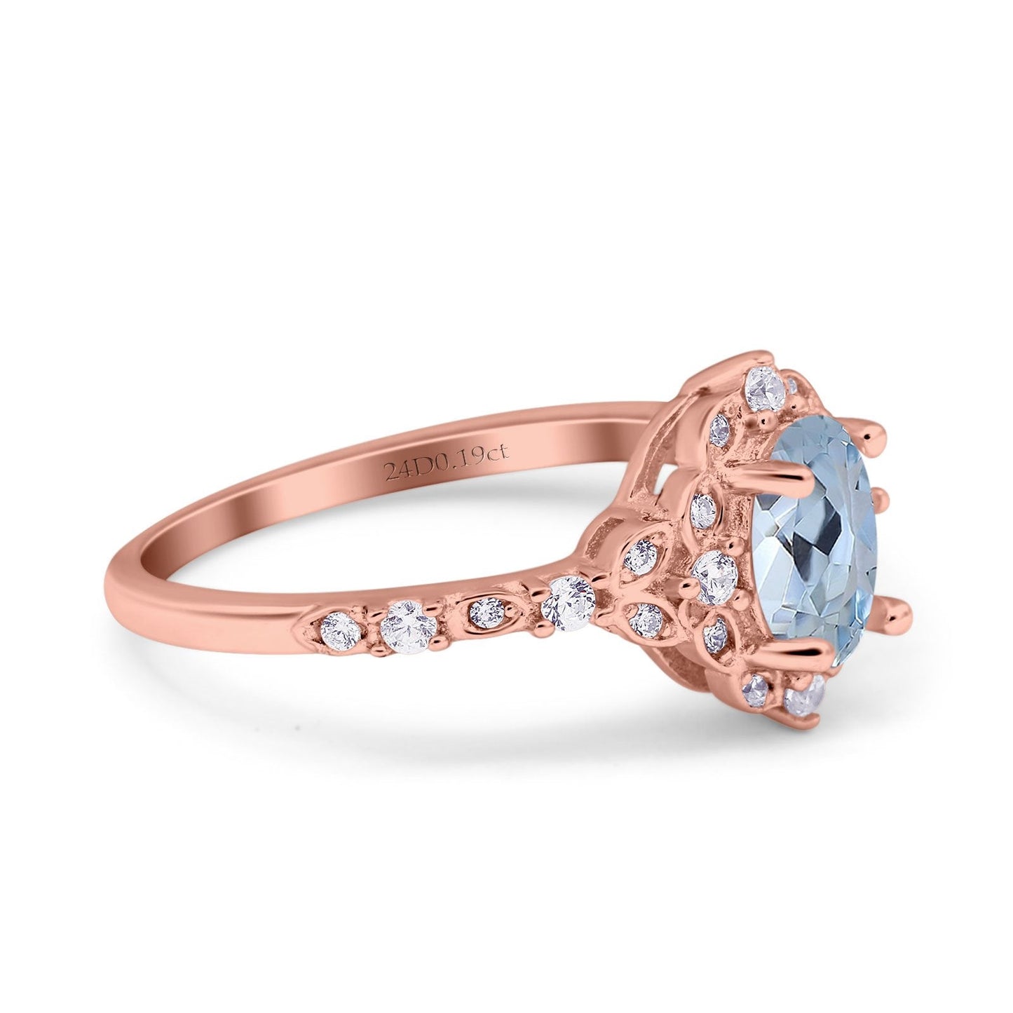 14K Rose Gold Oval Natural Aquamarine 0.95ct G SI Diamond Engagement Ring Size 6.5