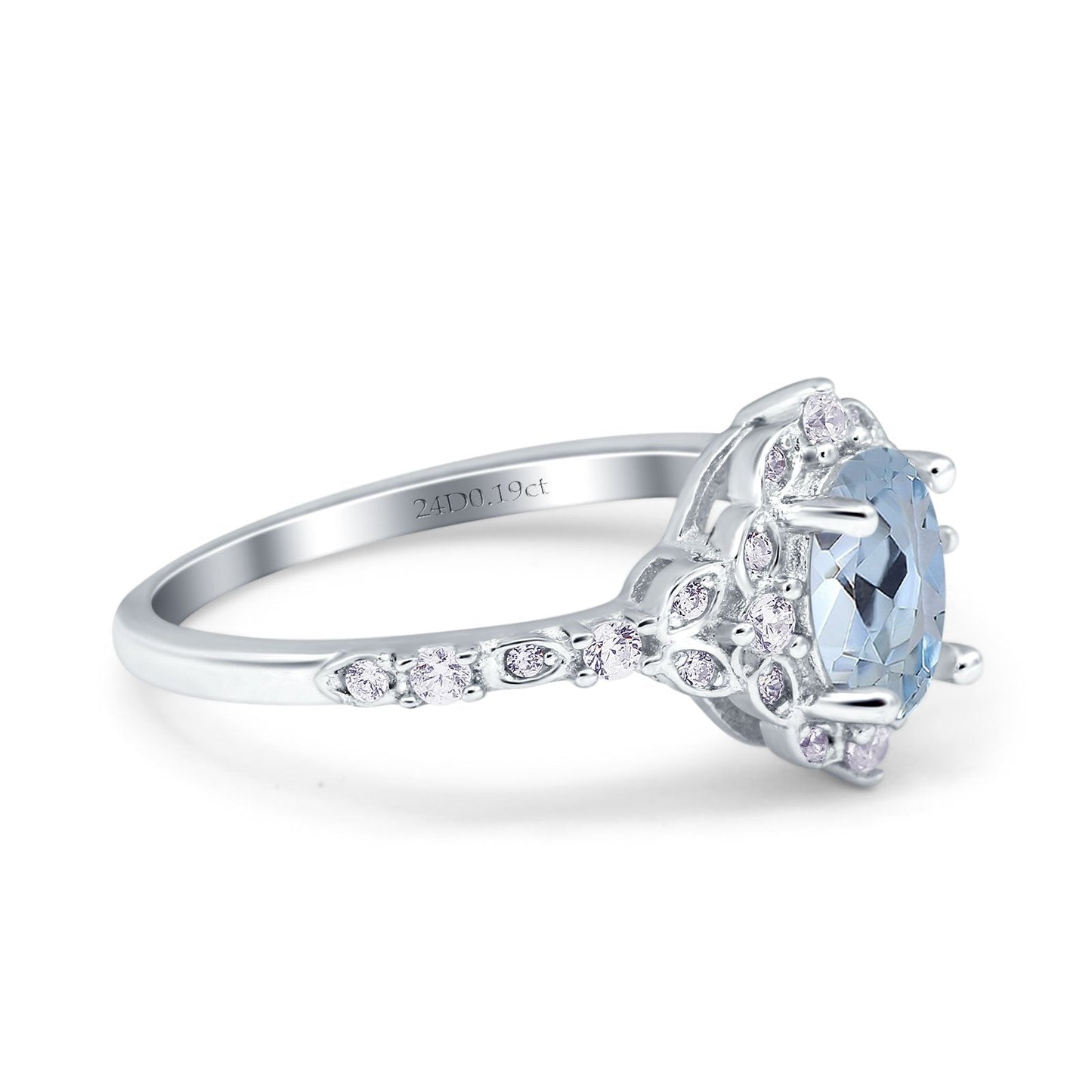 14K White Gold Oval Natural Aquamarine 0.95ct G SI Diamond Engagement Ring Size 6.5