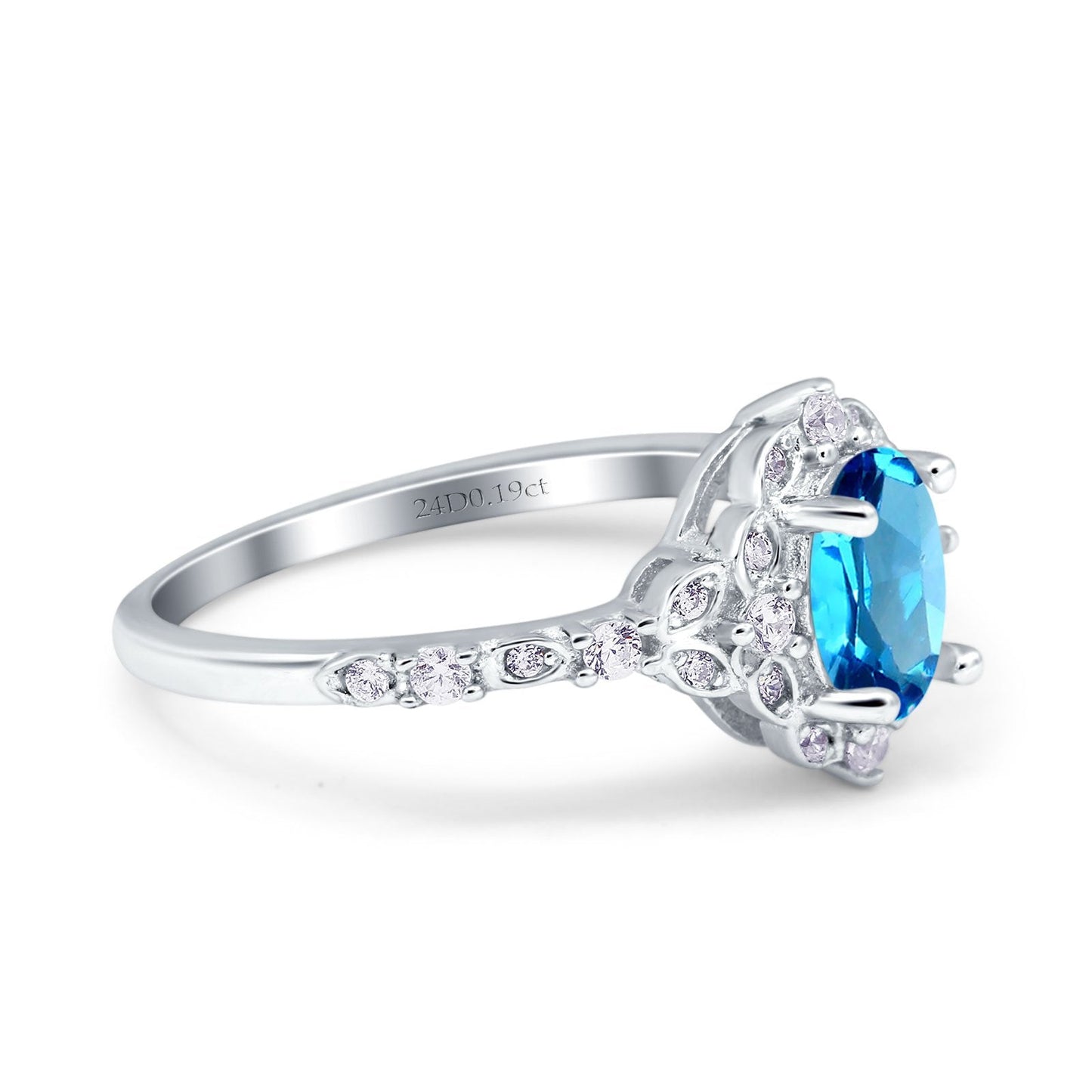 14K White Gold Oval Natural Swiss Blue Topaz 0.95ct G SI Diamond Engagement Ring Size 6.5