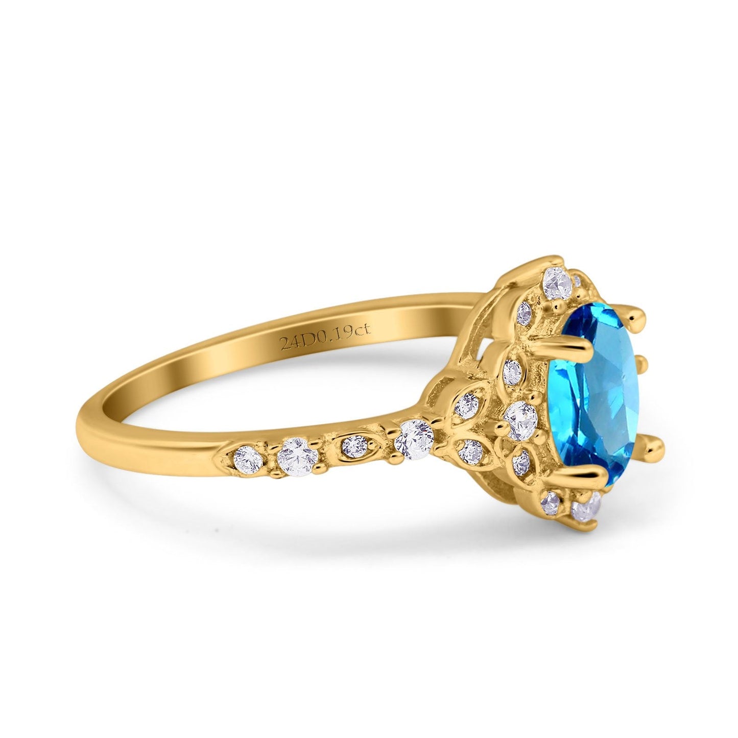 14K Yellow Gold Oval Natural Swiss Blue Topaz 0.95ct G SI Diamond Engagement Ring Size 6.5