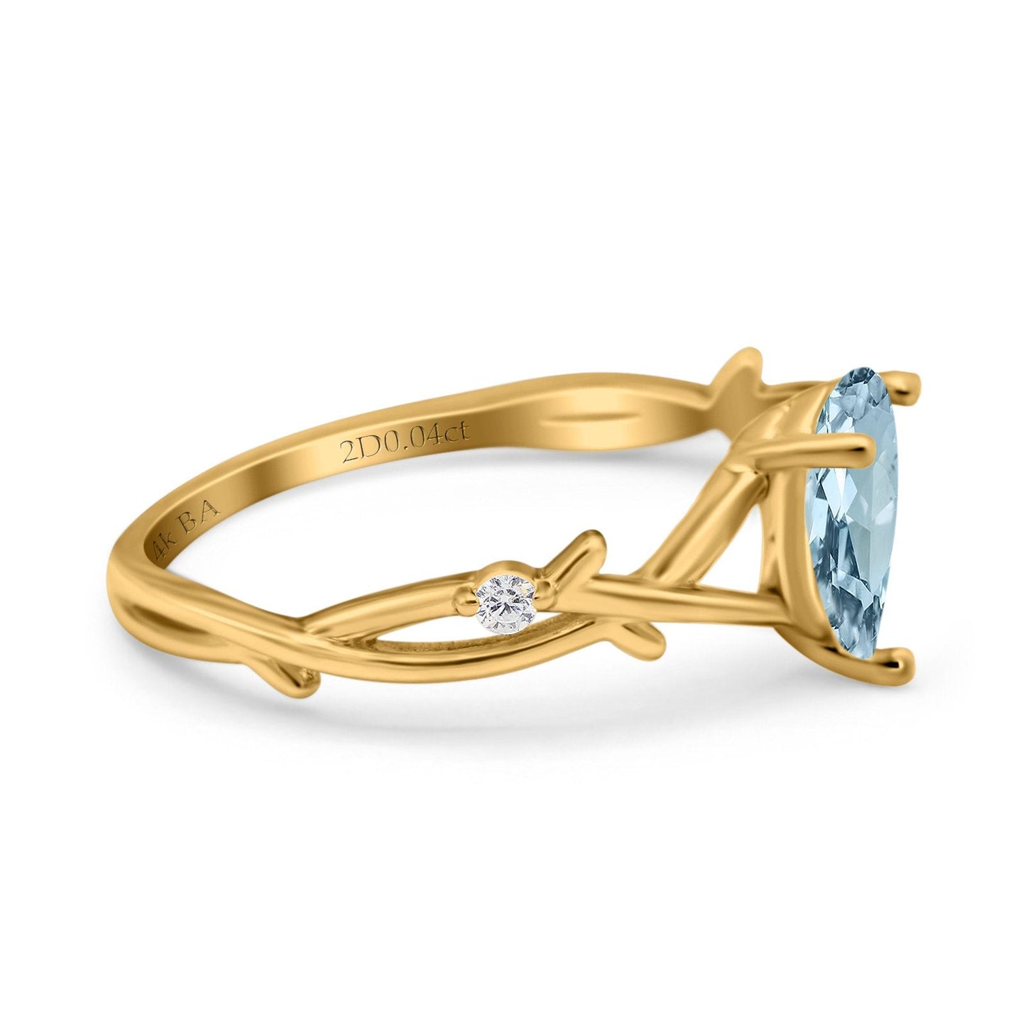 14K Yellow Gold 0.75ct Natural Aquamarine Pear G SI Diamond Engagement Ring Size 6.5