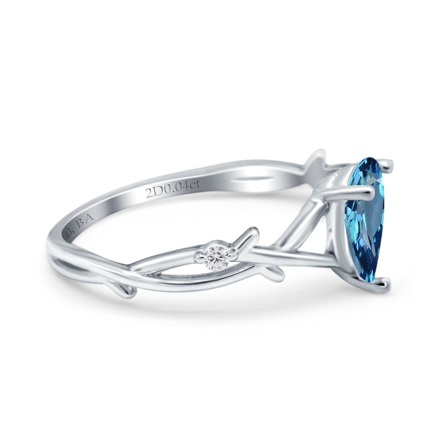 14K White Gold 0.75ct Natural Swiss Blue Topaz Pear G SI Diamond Engagement Ring Size 6.5