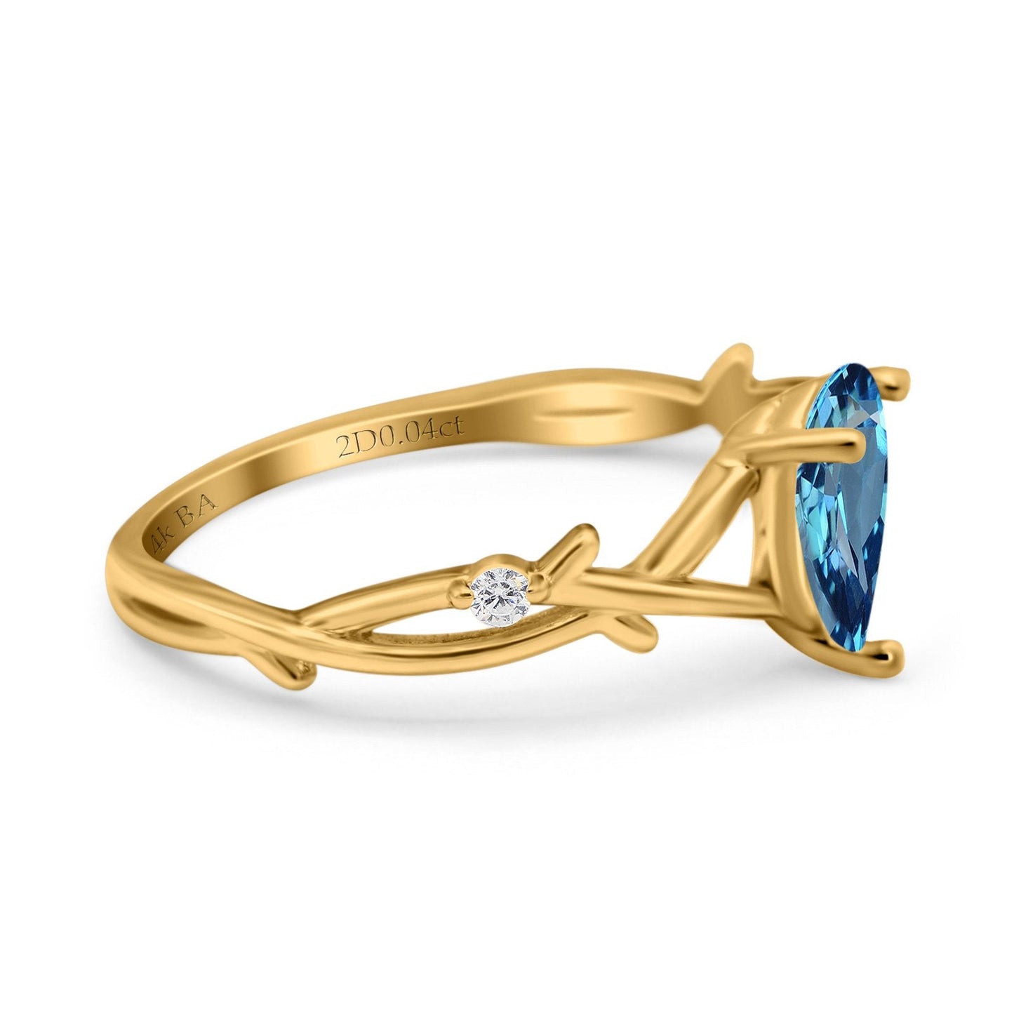 14K Yellow Gold 0.75ct Natural Swiss Blue Topaz Pear G SI Diamond Engagement Ring Size 6.5