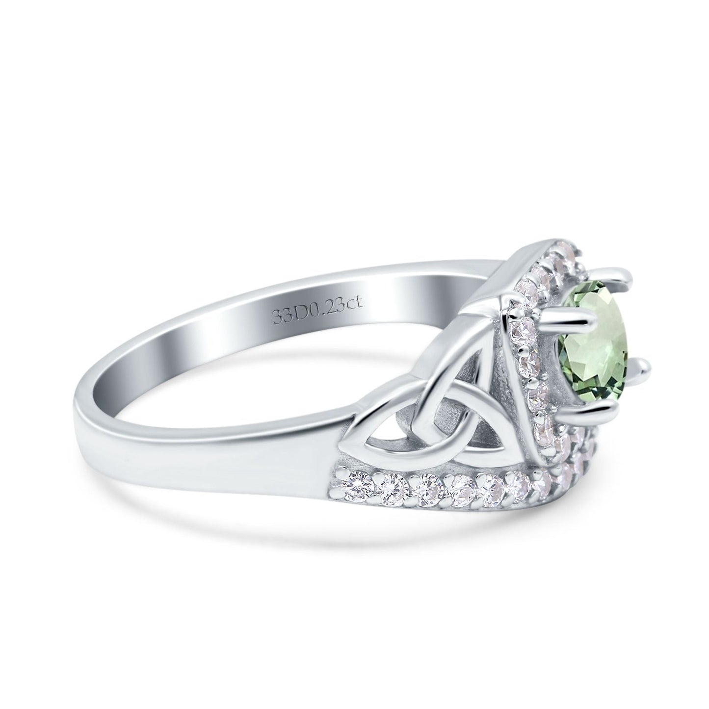 Bague de fiançailles en or blanc 14 carats 0,69 ct Art déco ronde 5 mm G SI avec améthyste verte naturelle et diamant taille 6,5