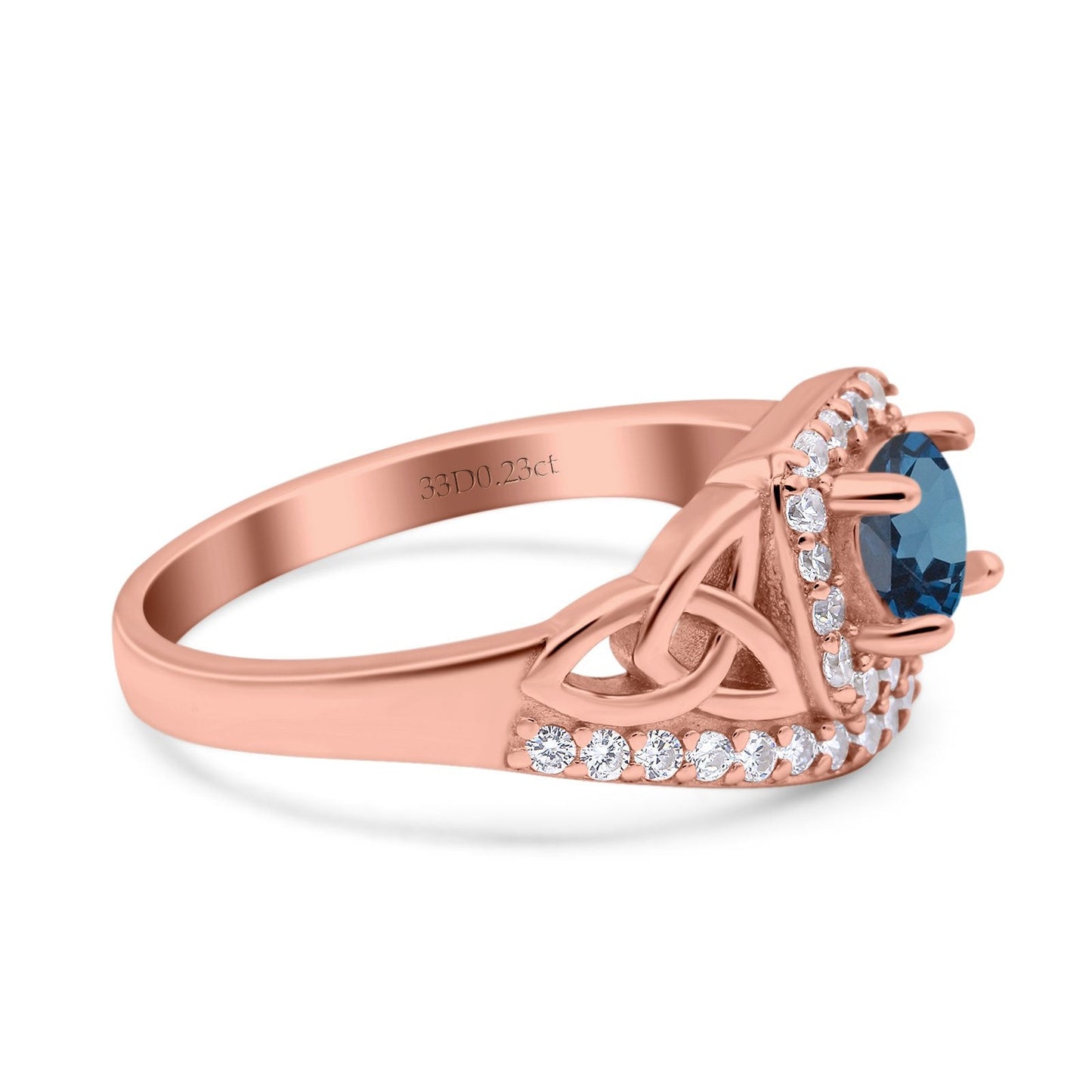 14K Rose Gold 0.69ct Round Art Deco 5mm G SI London Blue Topaz Diamond Engagement Wedding Ring Size 6.5