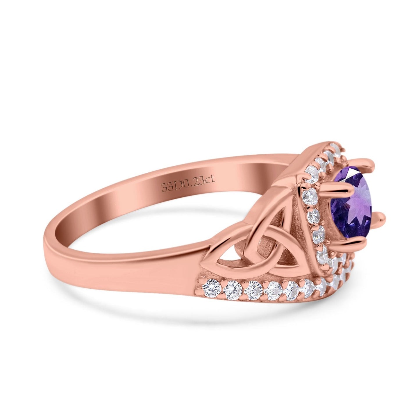 14K Rose Gold 0.69ct Round Art Deco 5mm G SI Natural Amethyst Diamond Engagement Wedding Ring Size 6.5