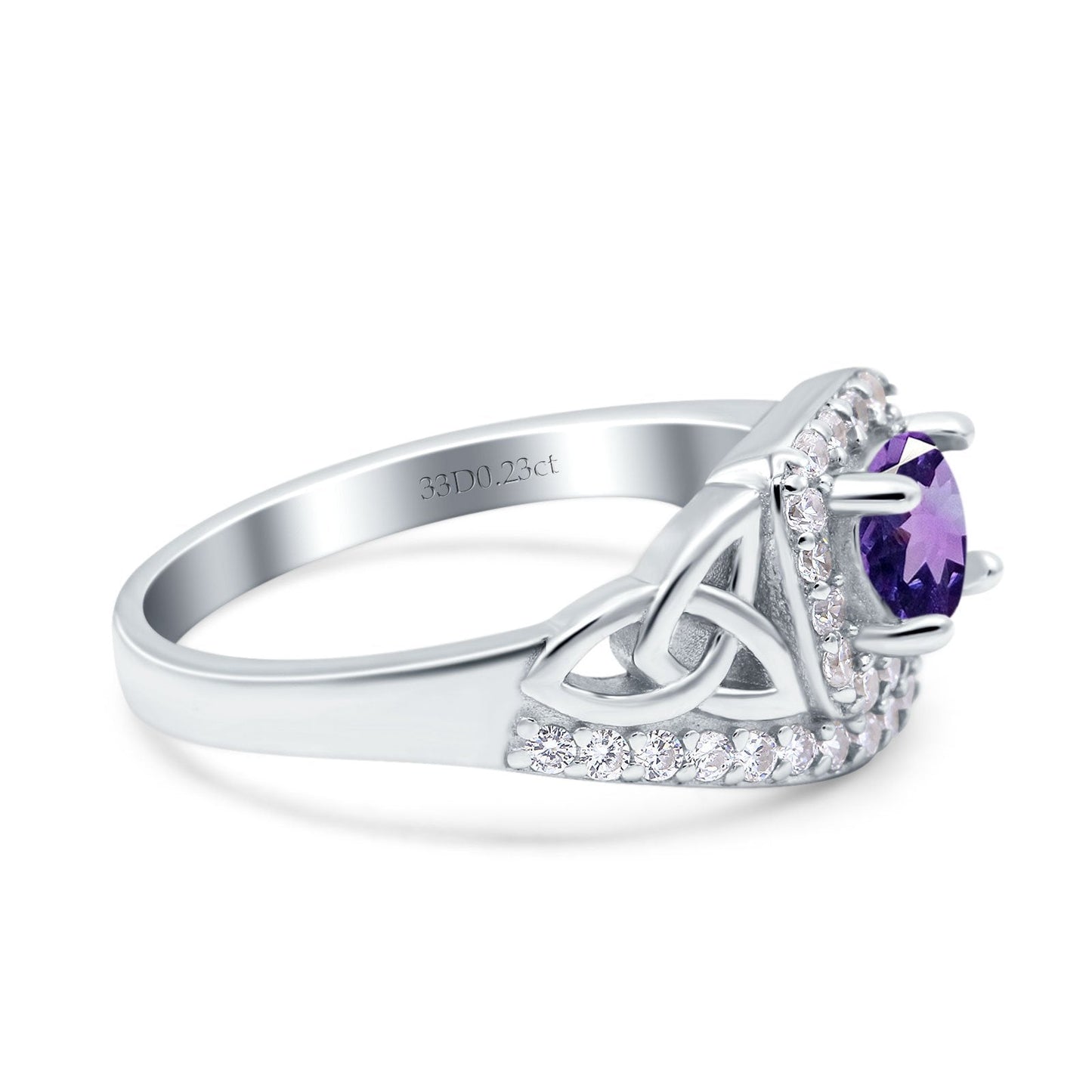 14K White Gold 0.69ct Round Art Deco 5mm G SI Natural Amethyst Diamond Engagement Wedding Ring Size 6.5