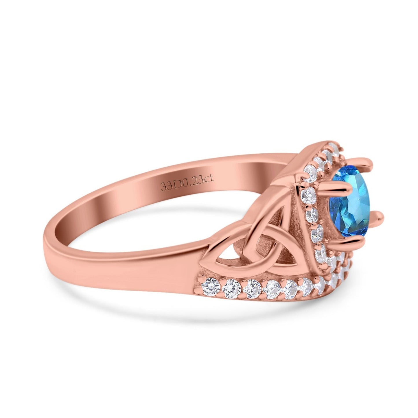 14K Rose Gold 0.69ct Round Art Deco 5mm G SI Natural Blue Topaz Diamond Engagement Wedding Ring Size 6.5