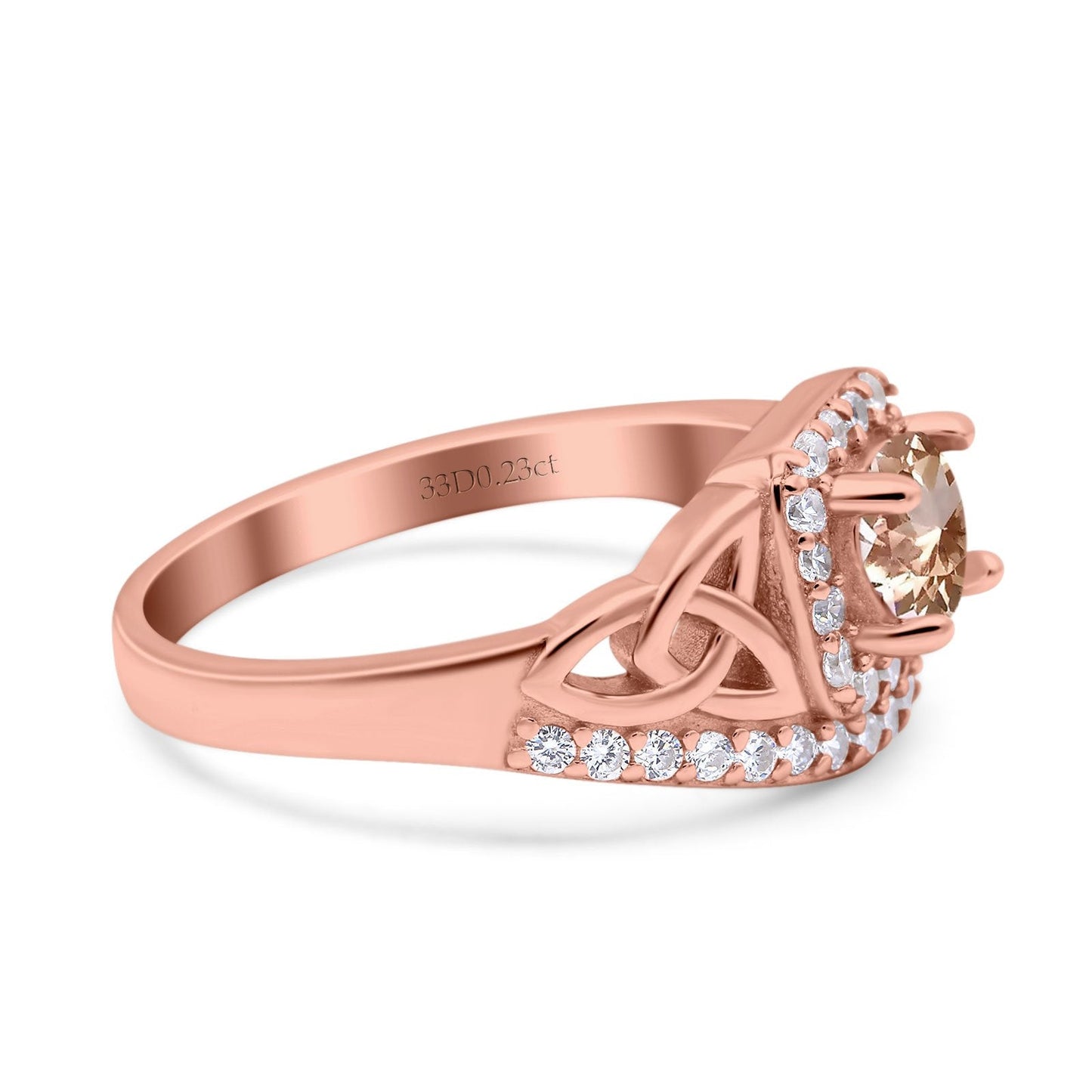 14K Rose Gold 0.69ct Round Art Deco 5mm G SI Natural Morganite Diamond Engagement Wedding Ring Size 6.5