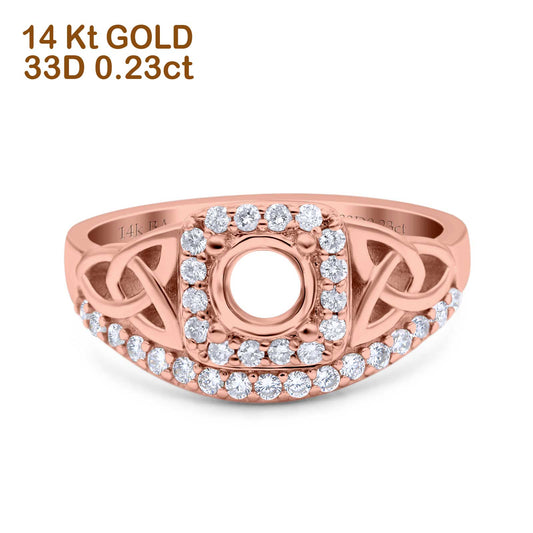 14K Rose Gold 0.23ct Round Art Deco 5mm G SI Semi Mount Diamond Engagement Wedding Ring