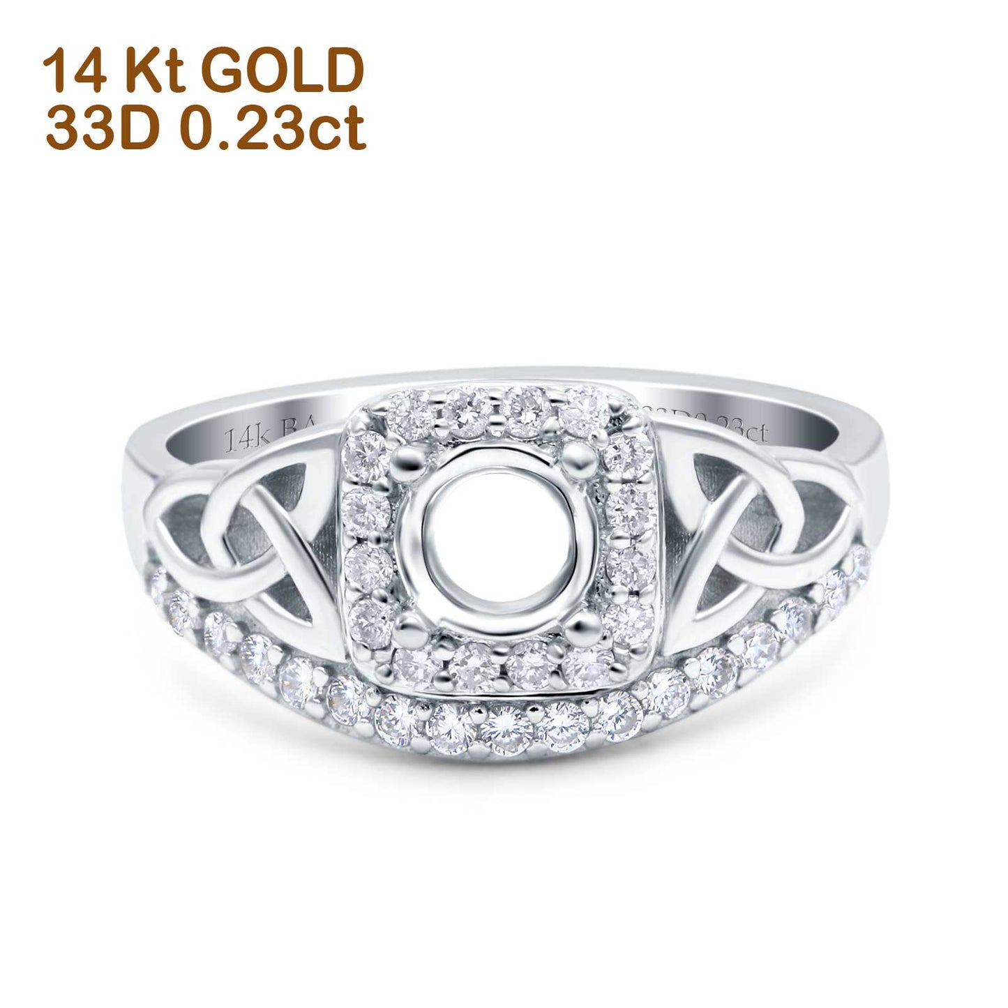 14K White Gold 0.23ct Round Art Deco 5mm G SI Semi Mount Diamond Engagement Wedding Ring