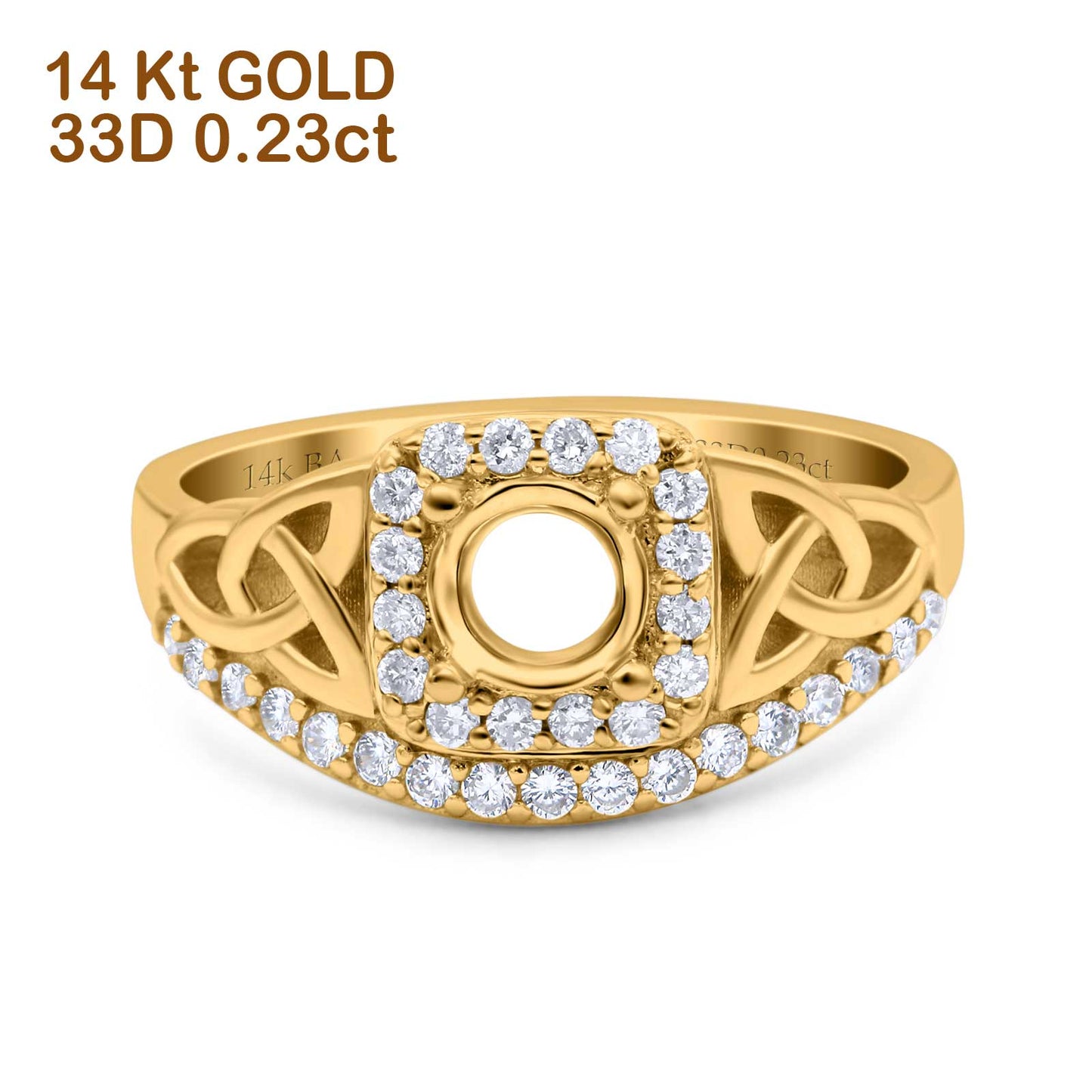 14K Yellow Gold 0.23ct Round Art Deco 5mm G SI Semi Mount Diamond Engagement Wedding Ring