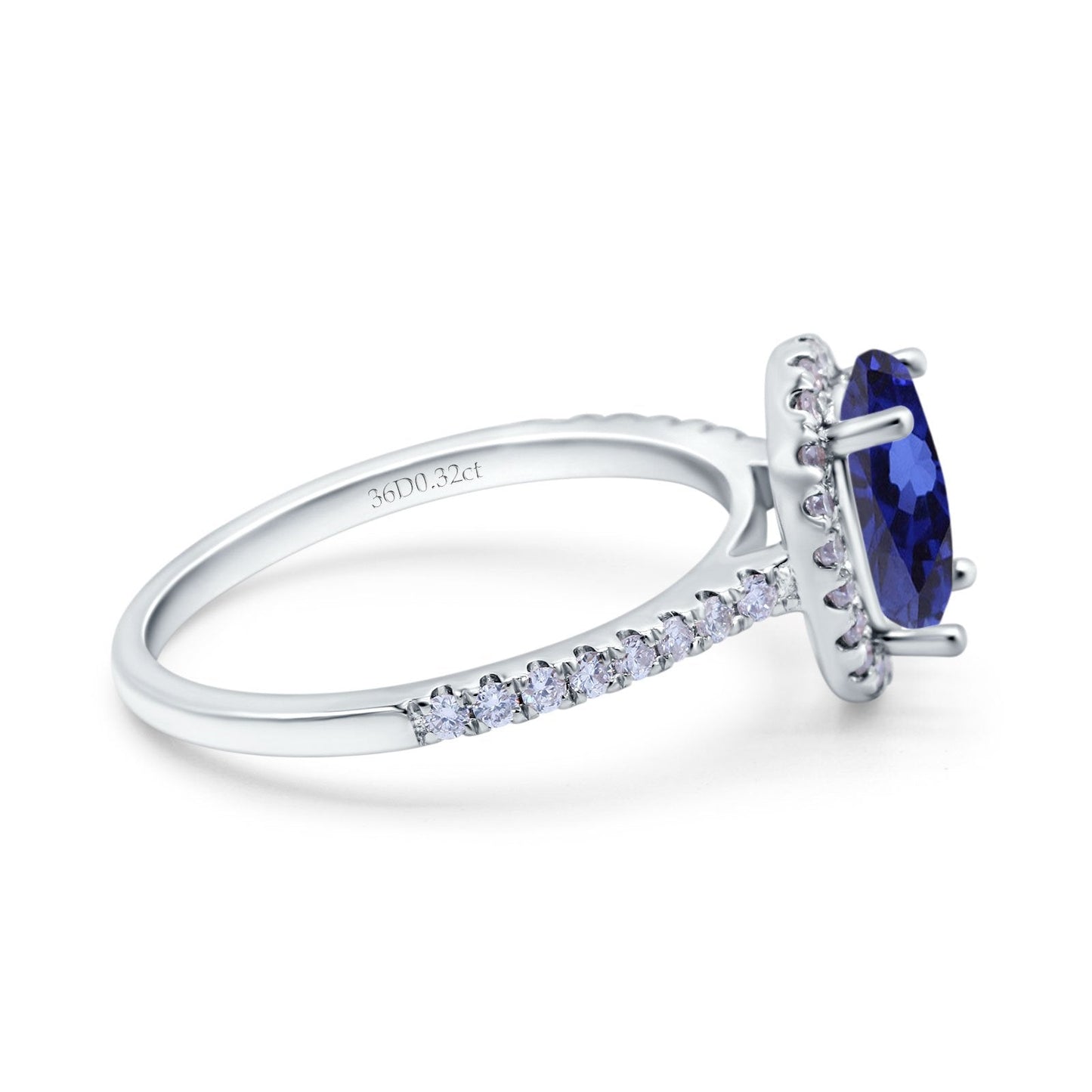 14K White Gold 0.93ct Oval Nano Blue Sapphire G SI Diamond Engagement Ring Size 6.5