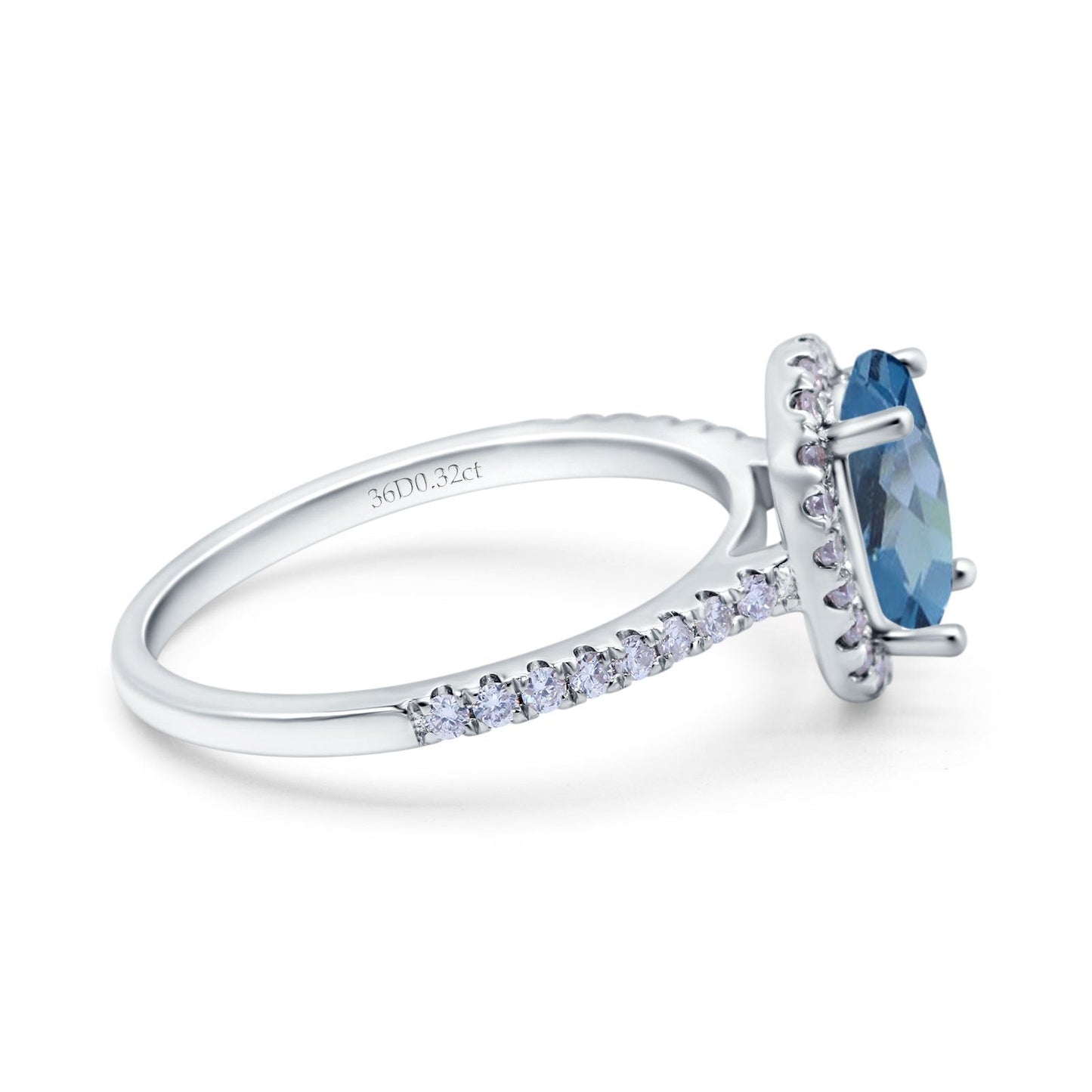 14K White Gold 0.93ct Oval London Blue Topaz G SI Diamond Engagement Ring Size 6.5