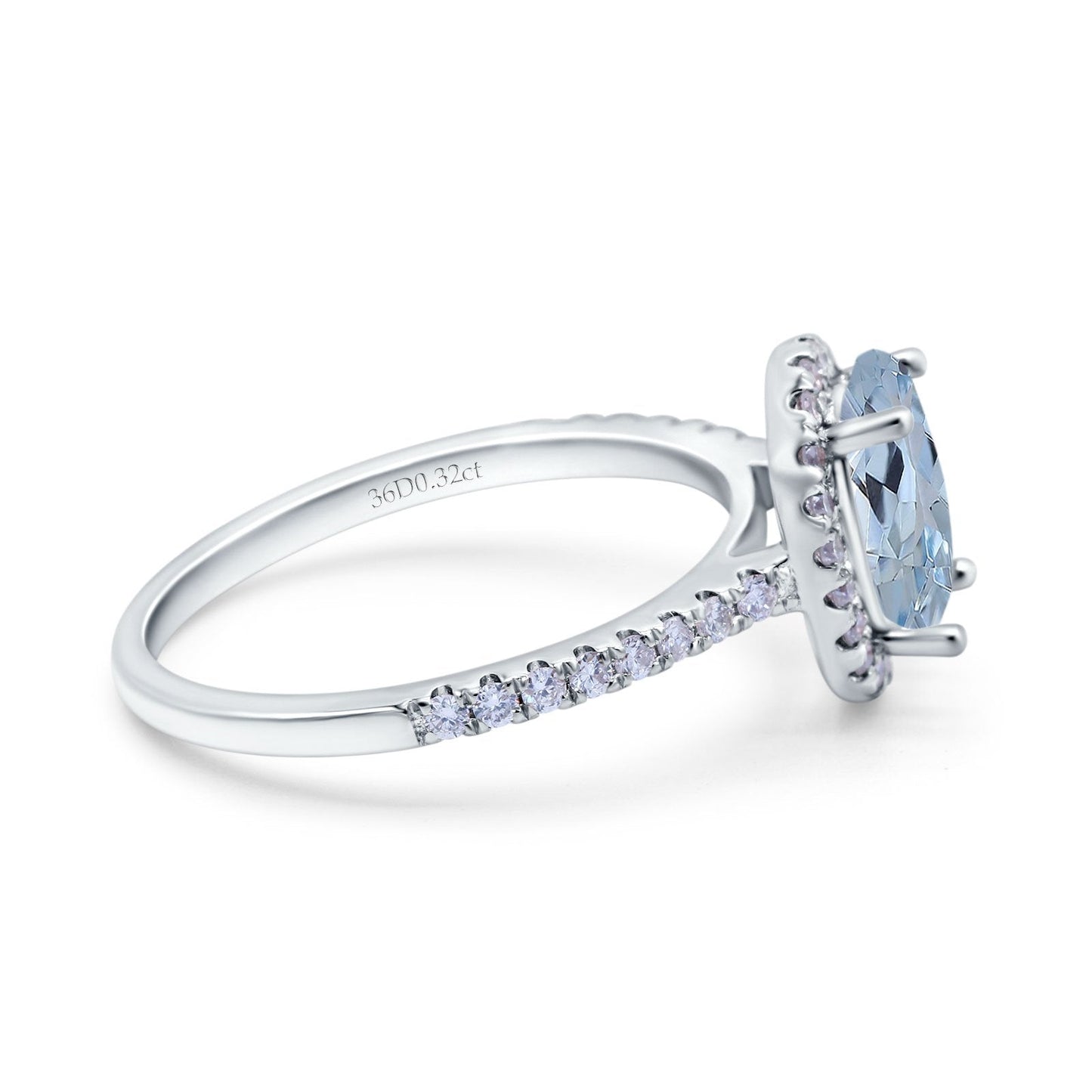 14K White Gold 0.93ct Oval Natural Aquamarine G SI Diamond Engagement Ring Size 6.5