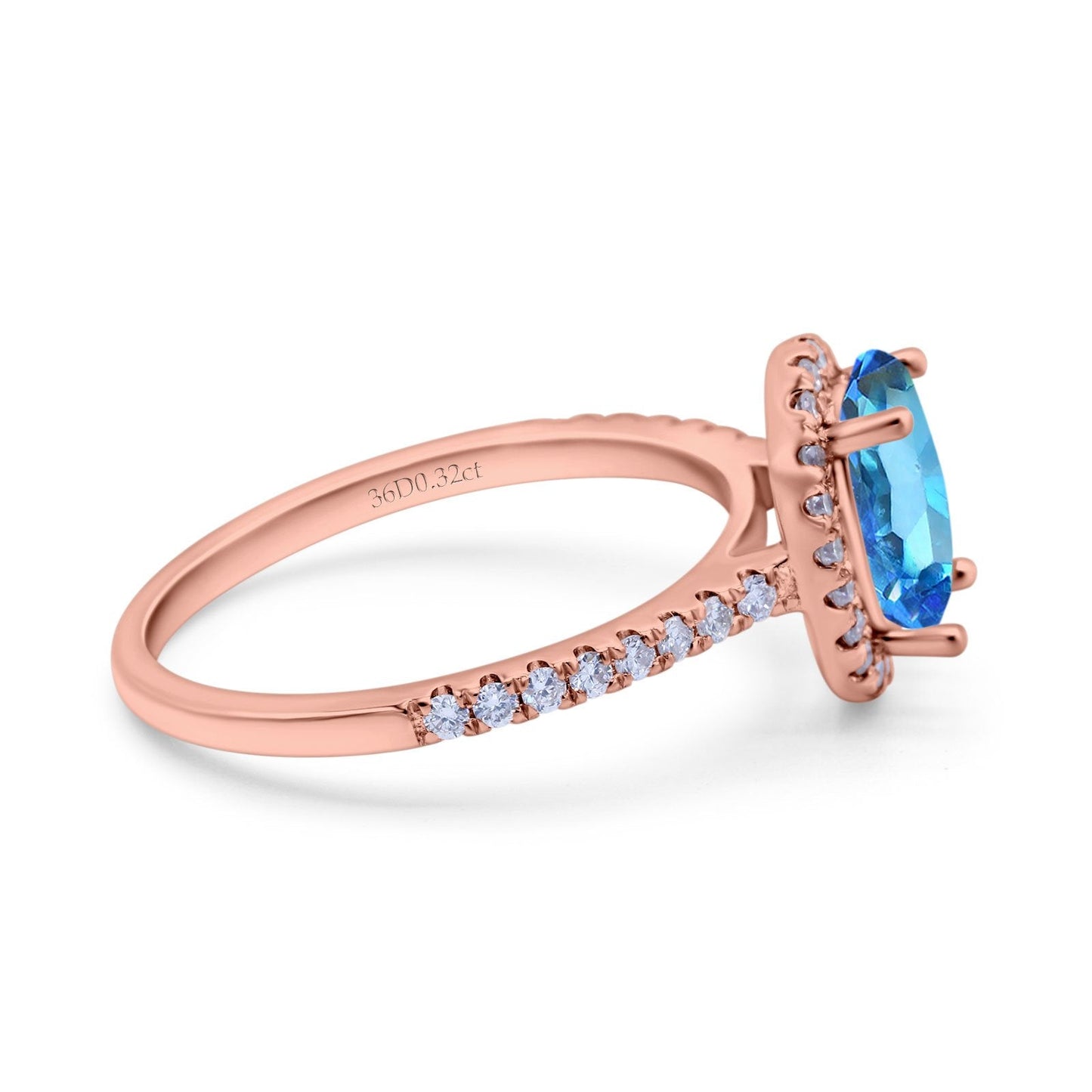 14K Rose Gold 0.93ct Oval Natural Swiss Blue Topaz G SI Diamond Engagement Ring Size 6.5