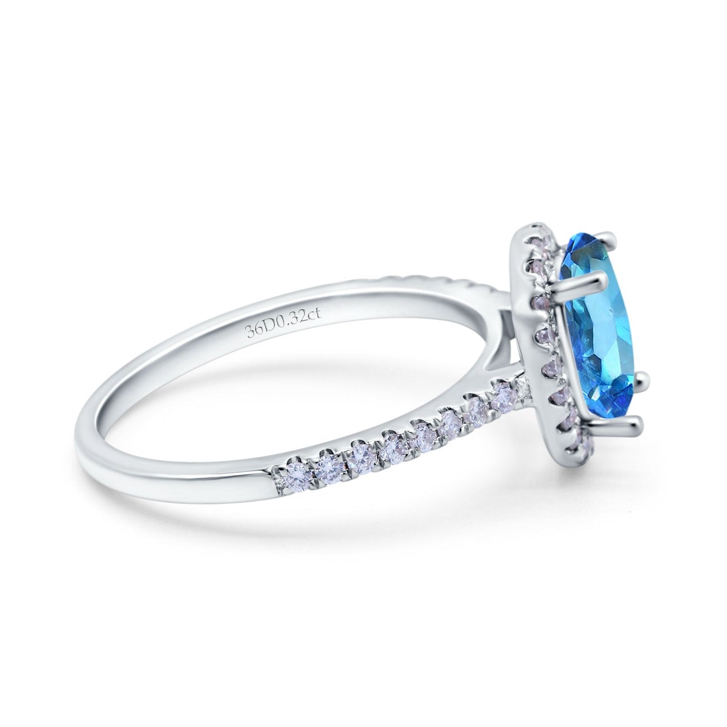 14K White Gold 0.93ct Oval Natural Swiss Blue Topaz G SI Diamond Engagement Ring Size 6.5