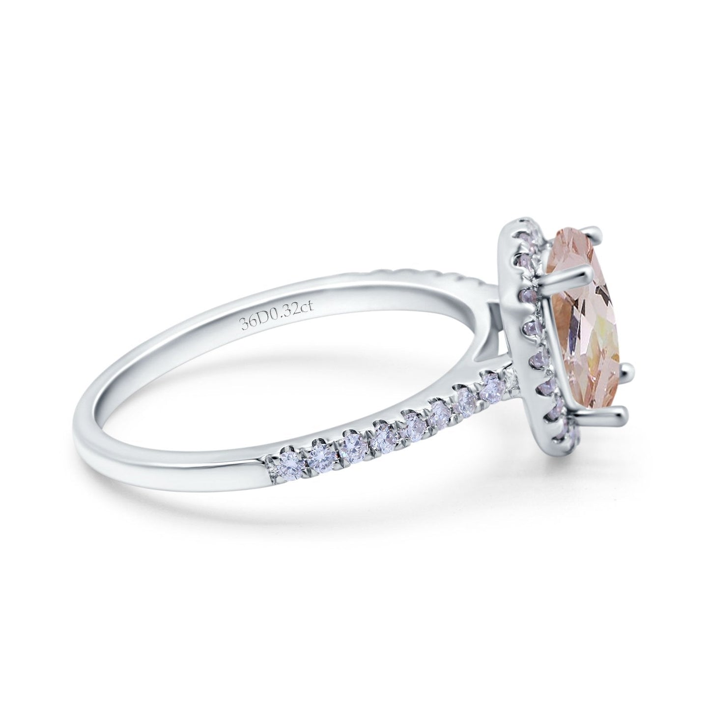 14K White Gold 0.93ct Oval Natural Morganite G SI Diamond Engagement Ring Size 6.5