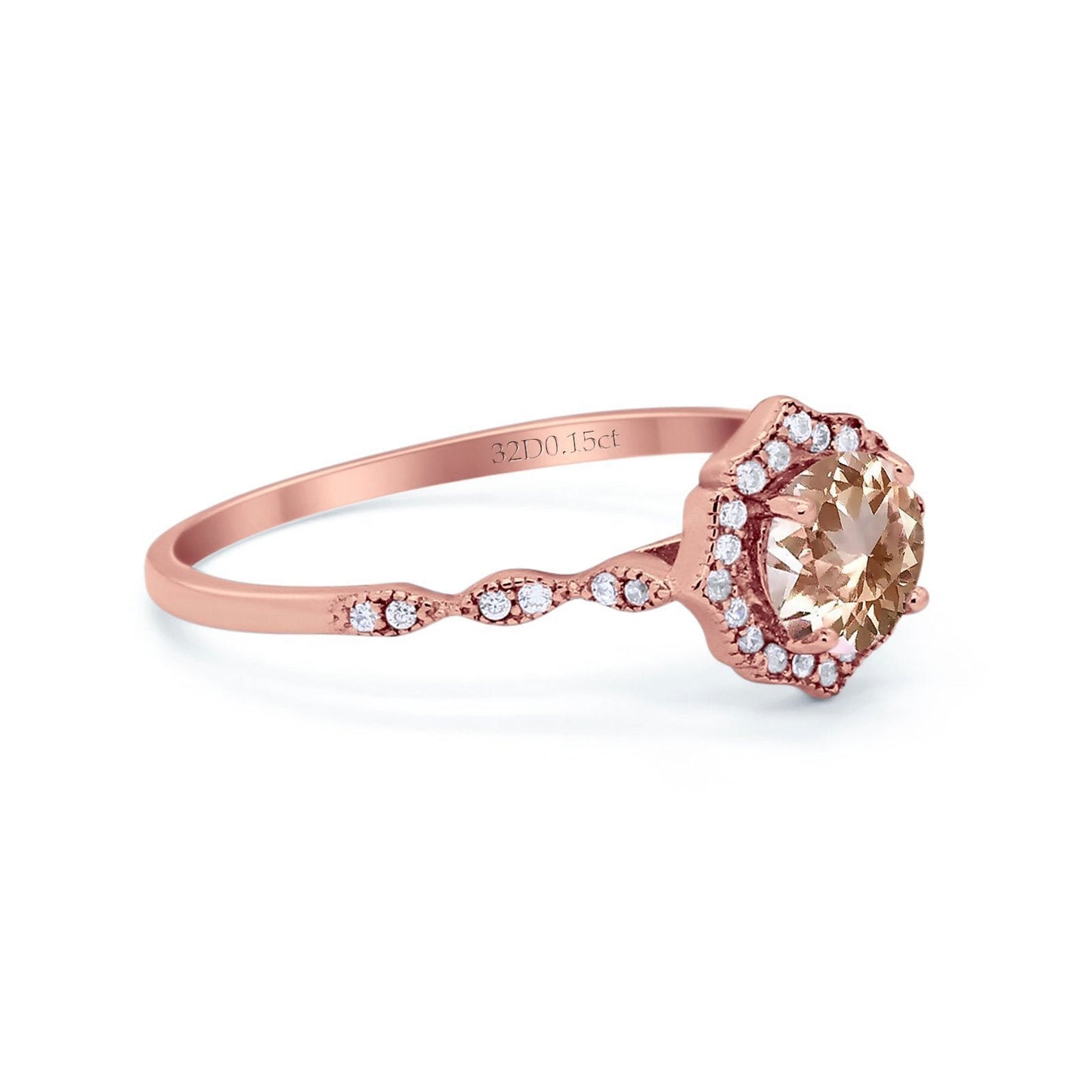 14K Rose Gold 0.99ct Round Petite Dainty 6mm G SI Natural Morganite Diamond Engagement Wedding Ring Size 6.5