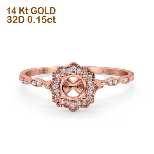 14K Rose Gold 0.15ct Round Petite Dainty 6mm G SI Semi Mount Diamond Engagement Wedding Ring