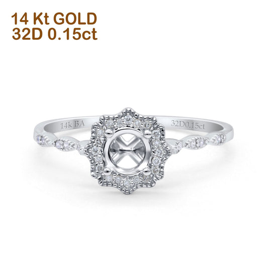 Anillo de compromiso de oro blanco de 14 quilates con diamantes semimontados de 0,15 ct, redondos, pequeños y delicados, de 6 mm y G SI