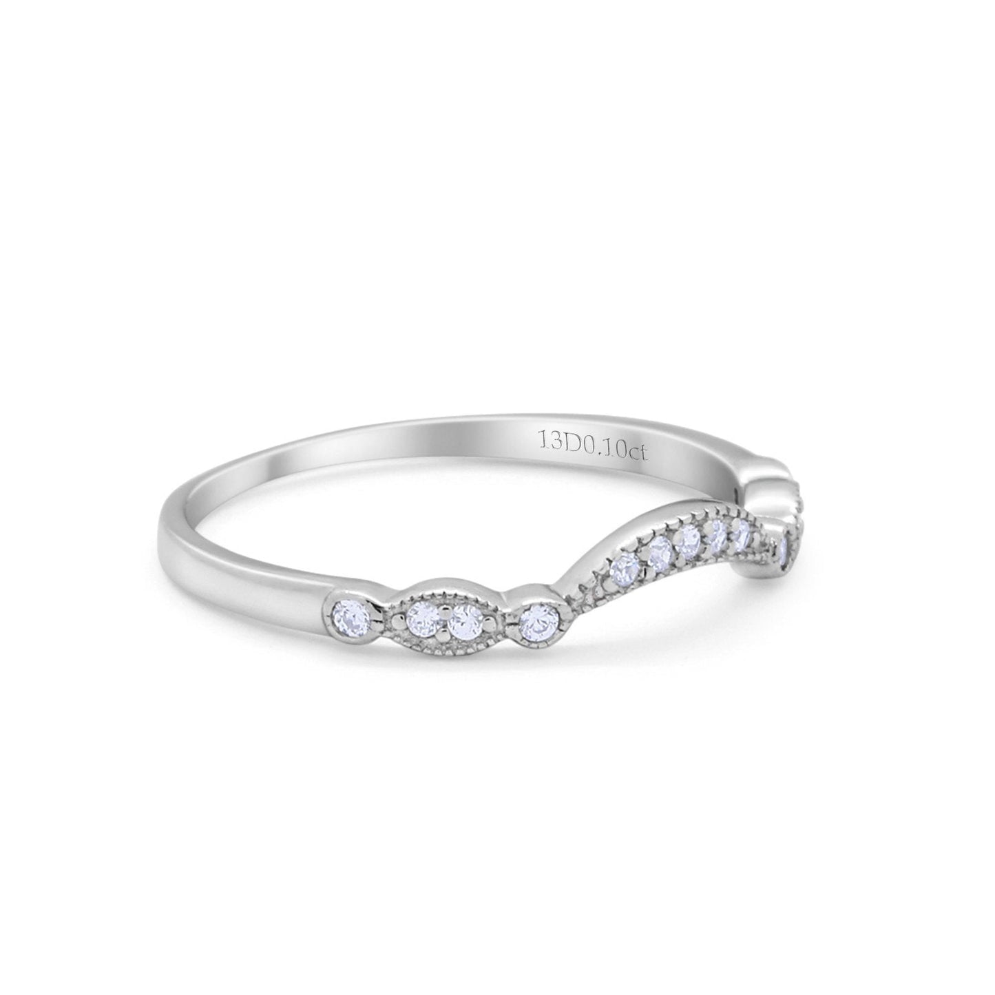 14K White Gold 0.10ct Round 3mm G SI Art Deco Curved Diamond Eternity Bands Engagement Wedding Ring