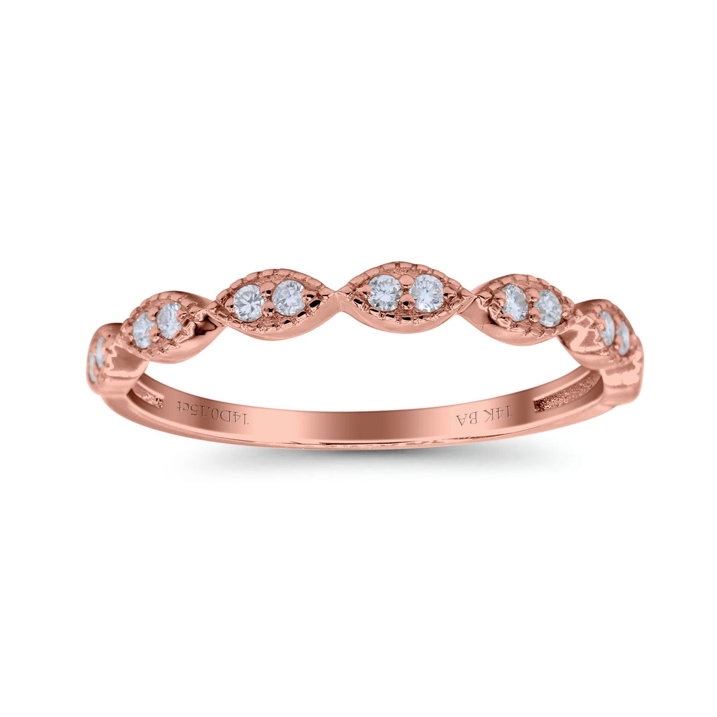 14K Rose Gold 0.15ct Round 2mm G SI Half Eternity Art Deco Band Diamond Engagement Wedding Ring