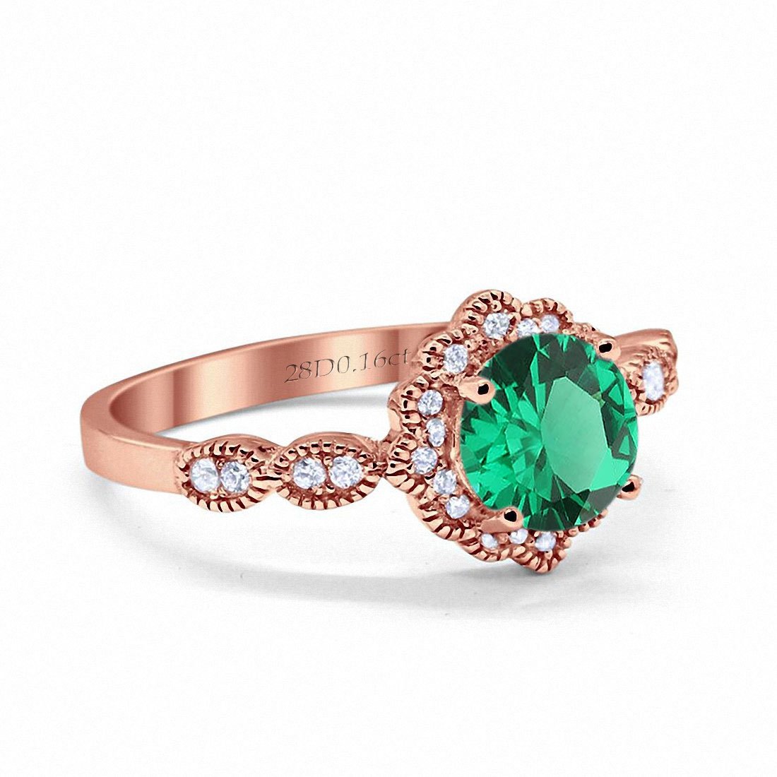 14K Rose Gold Round Nano Emerald 1.44ct G SI Diamond Engagement Ring Size 6.5