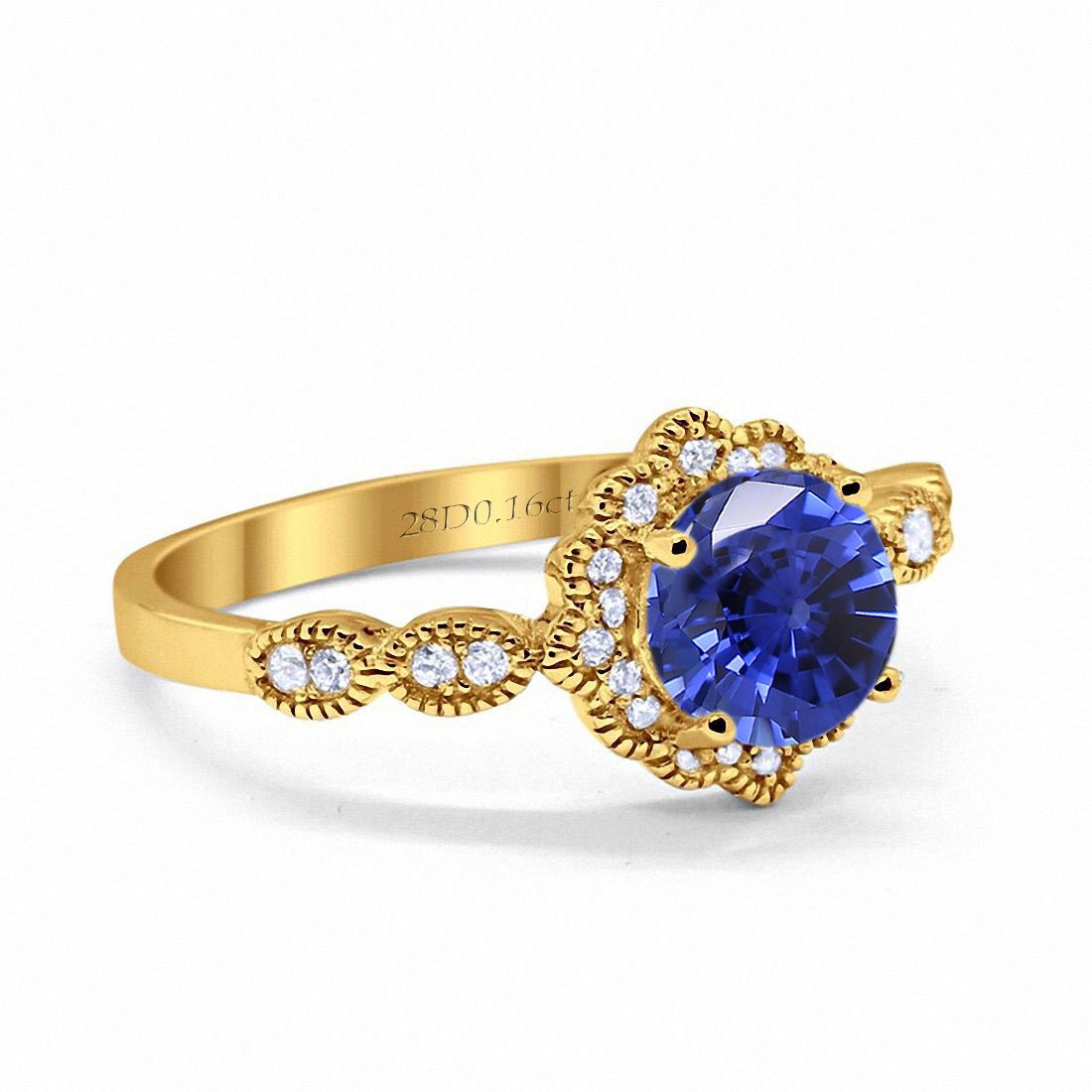 Bague de fiançailles en or jaune 14 carats avec saphir bleu rond de 1,44 ct et diamant G SI, taille 6,5