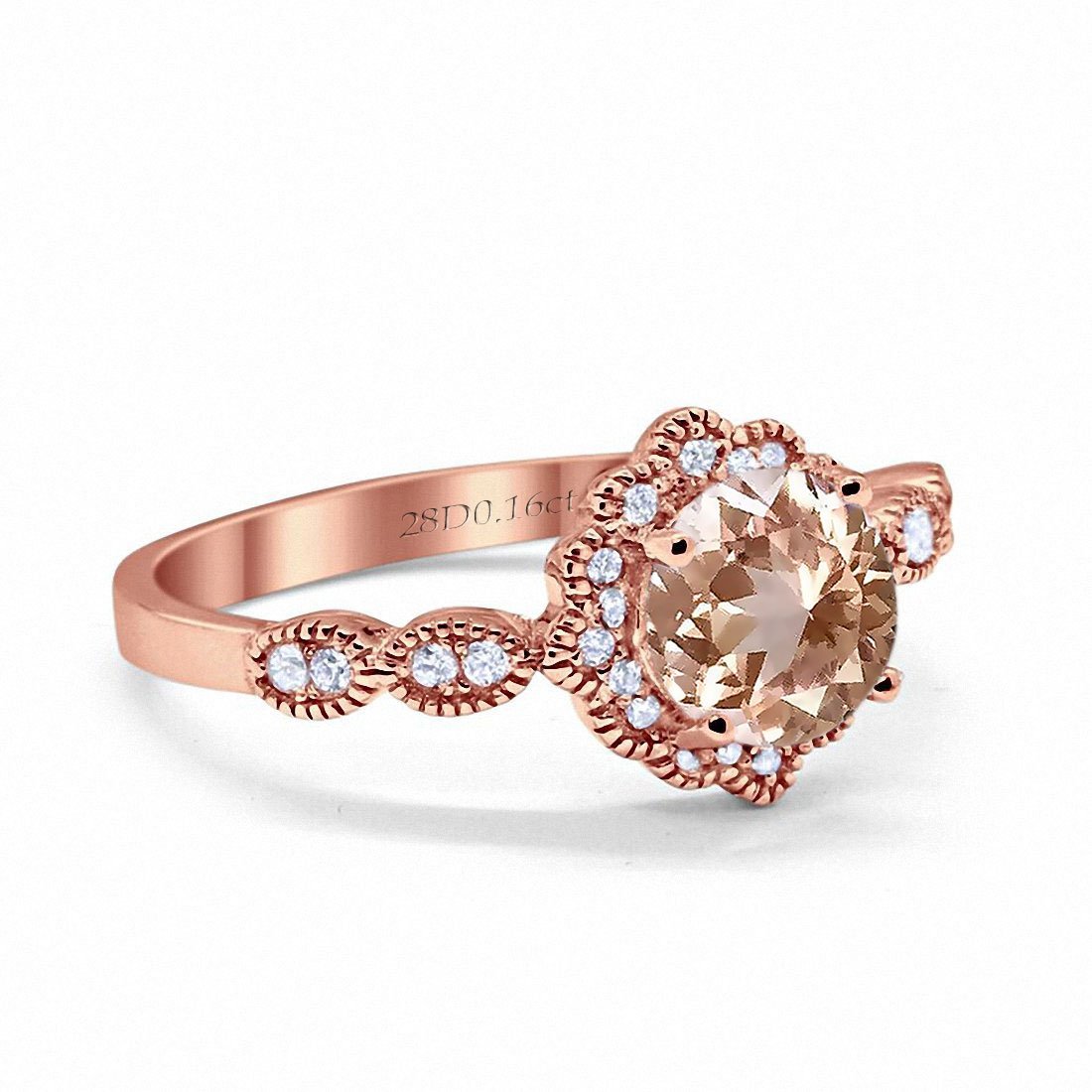 14K Rose Gold Round Natural Morganite 1.44ct G SI Diamond Engagement Ring Size 6.5