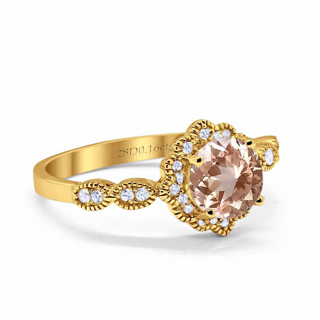 Bague de fiançailles en or jaune 14 carats avec morganite naturelle ronde de 1,44 ct G SI diamant taille 6,5